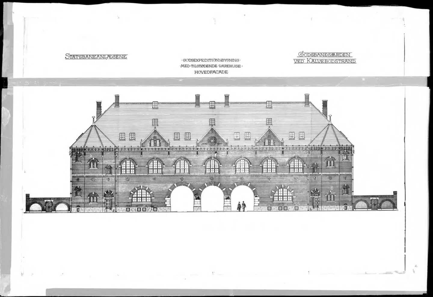 Tegning af København Godsbanegård. Tegning af København Godsbanegård.