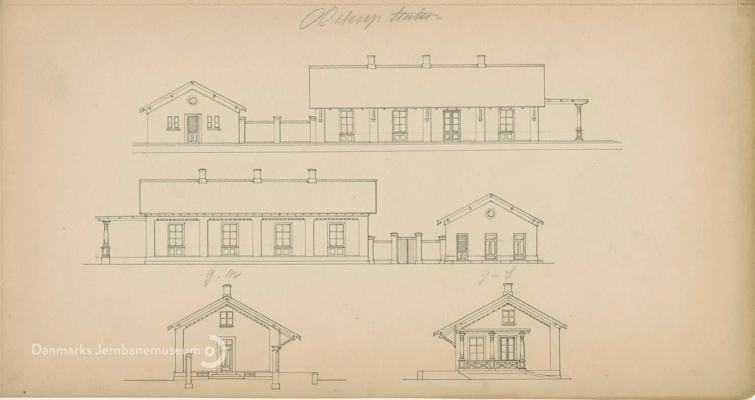 Tegning af Holme-Olstrup Station.