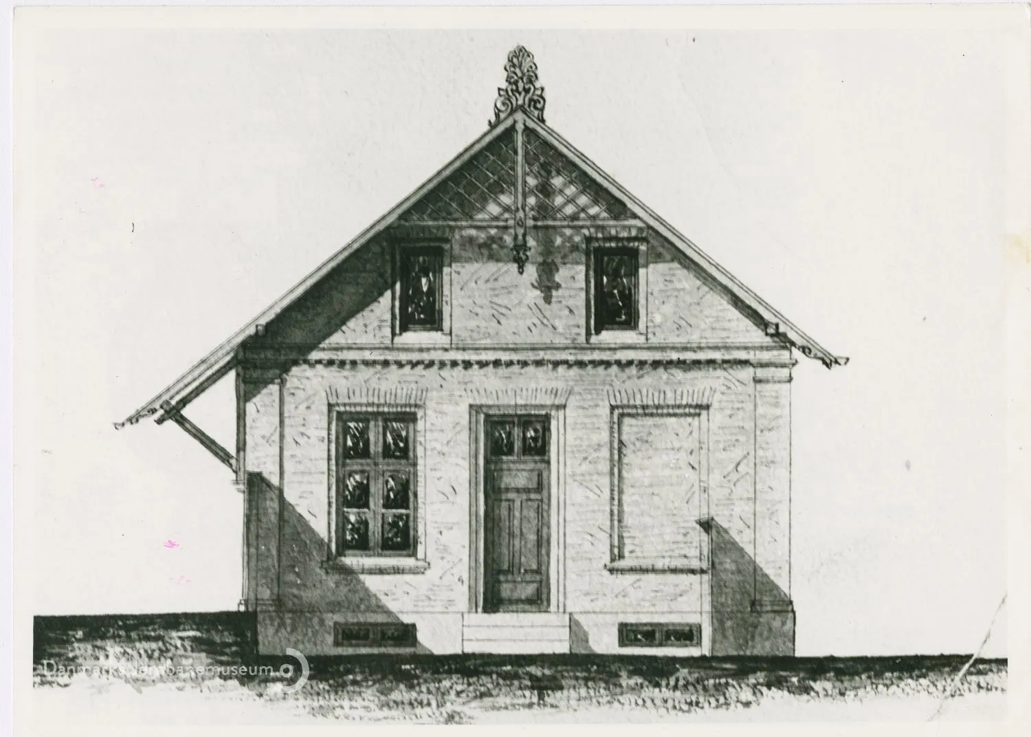 Tegning af Måløv Station. Tegning af Måløv Station.