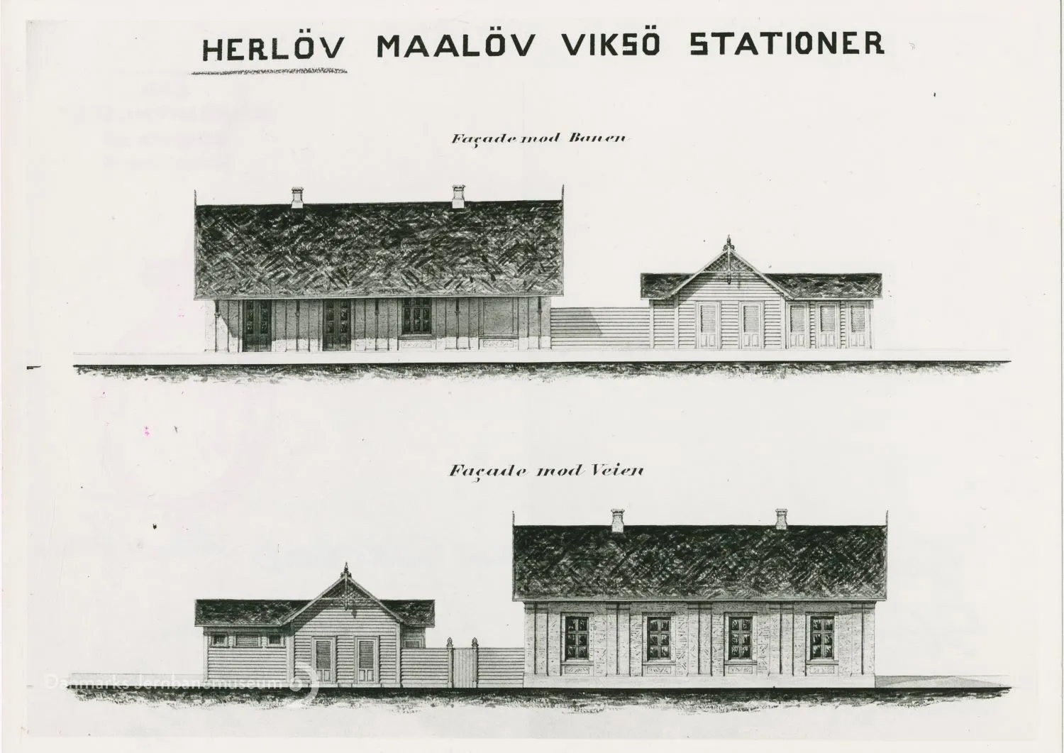 Tegning af Måløv Station.