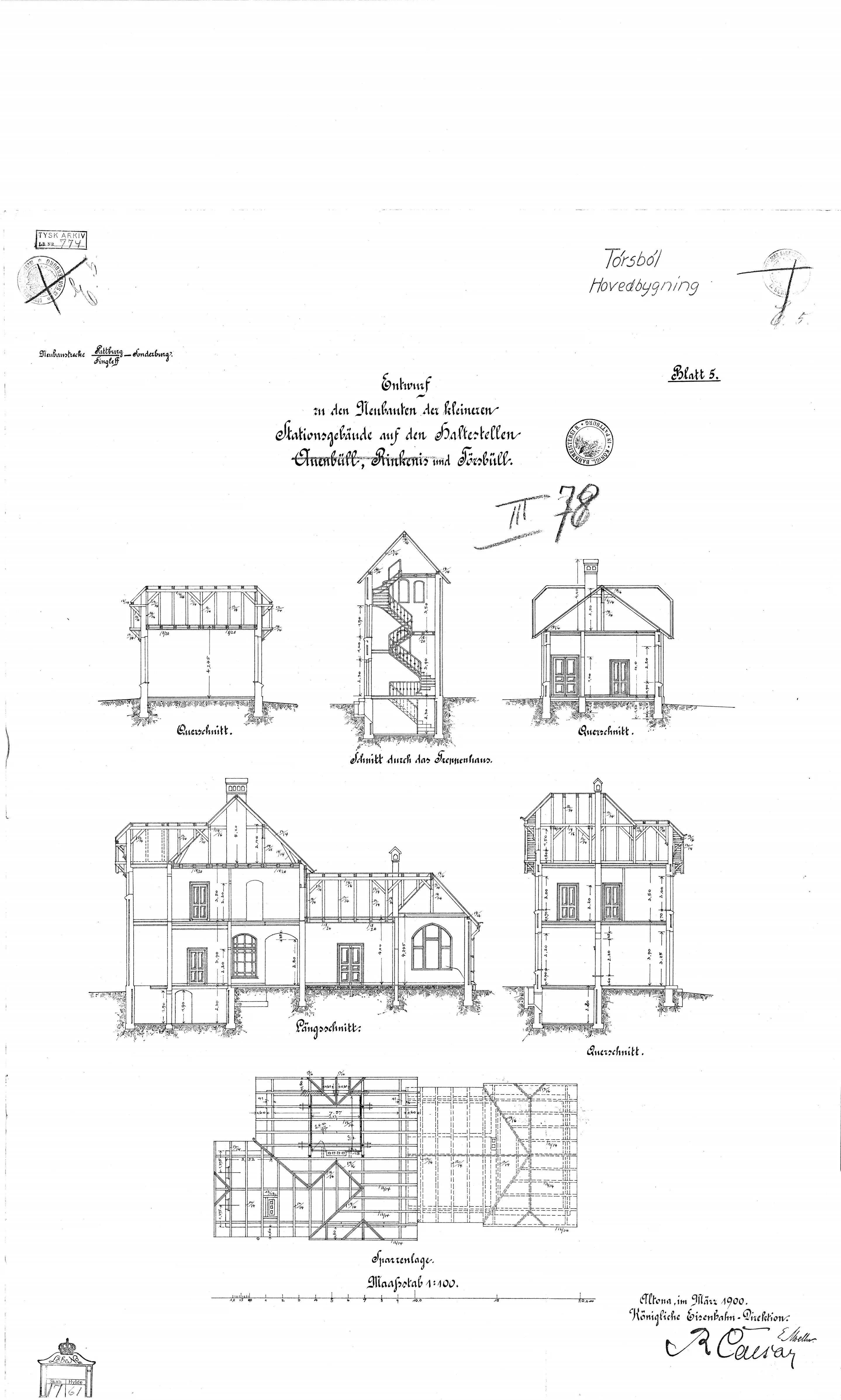 Tegning af Tørsbøl Station.