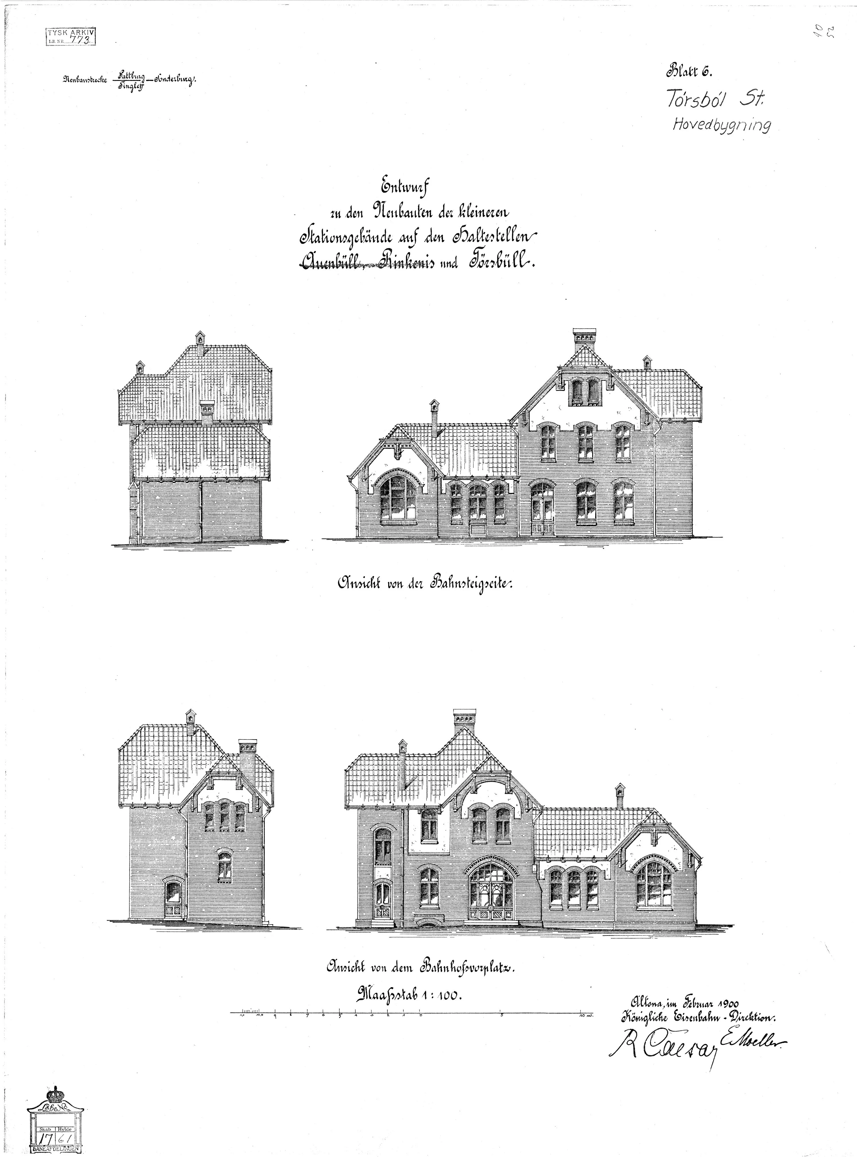 Tegning af Tørsbøl Station.