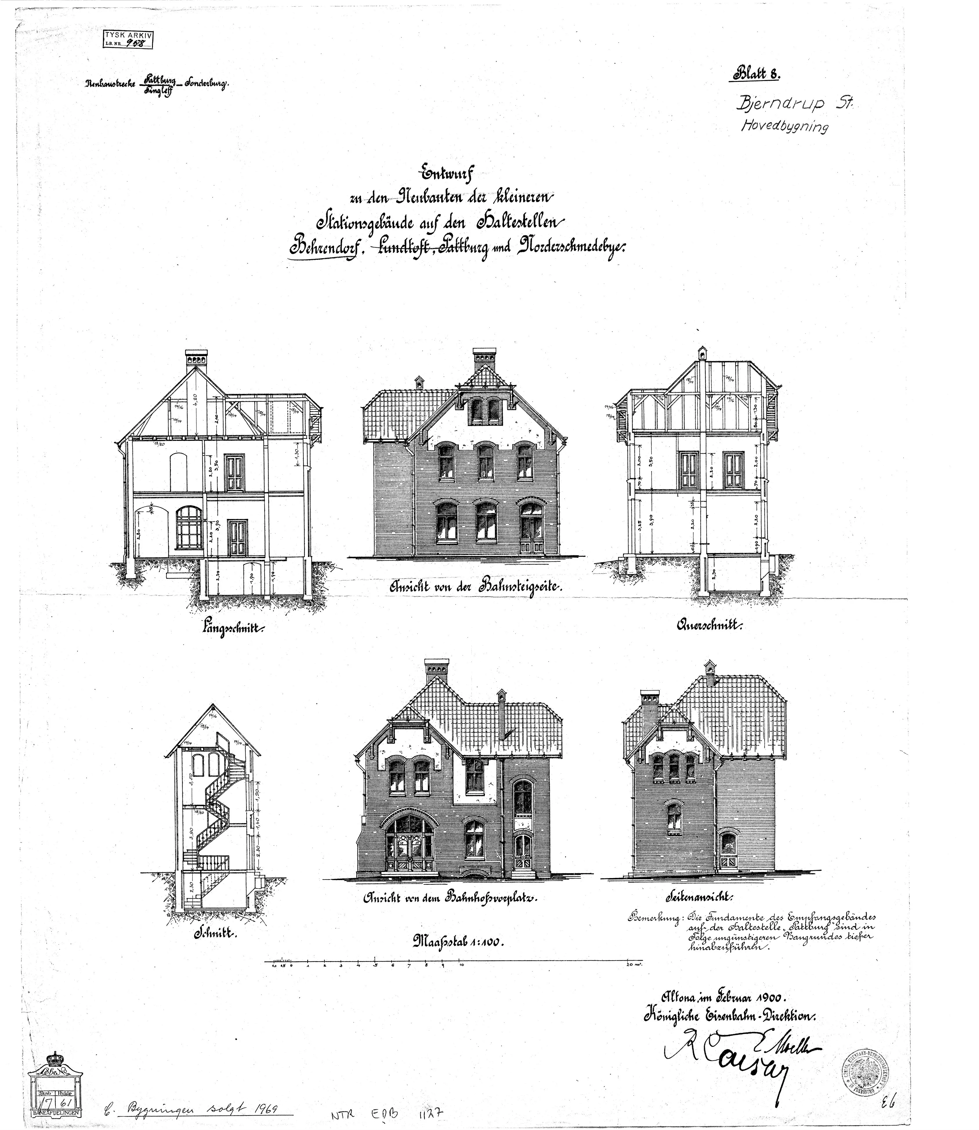 Tegning af Bjerndrup Holdeplads med sidespor.