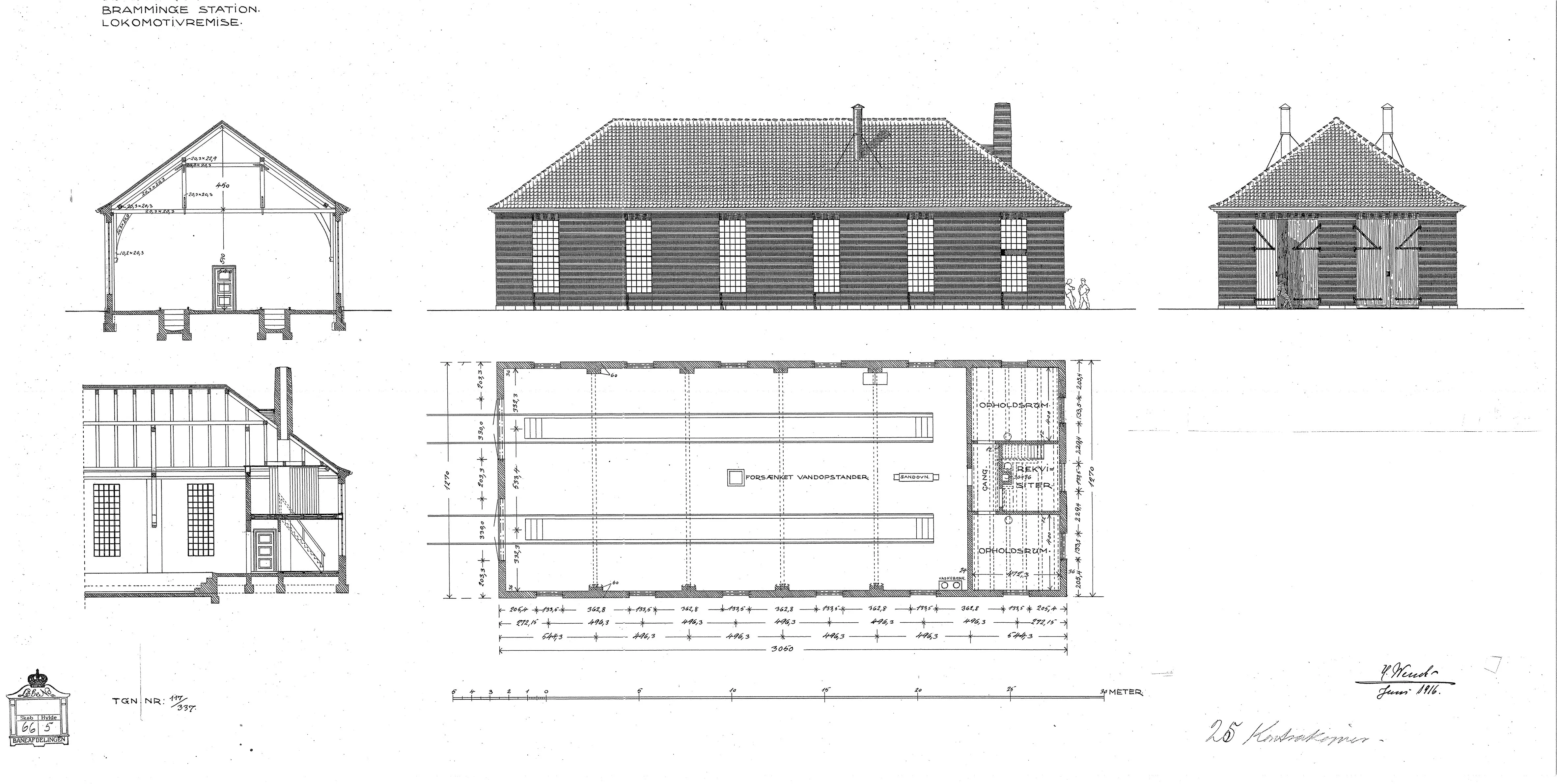 Tegning af Bramming Stations remise.