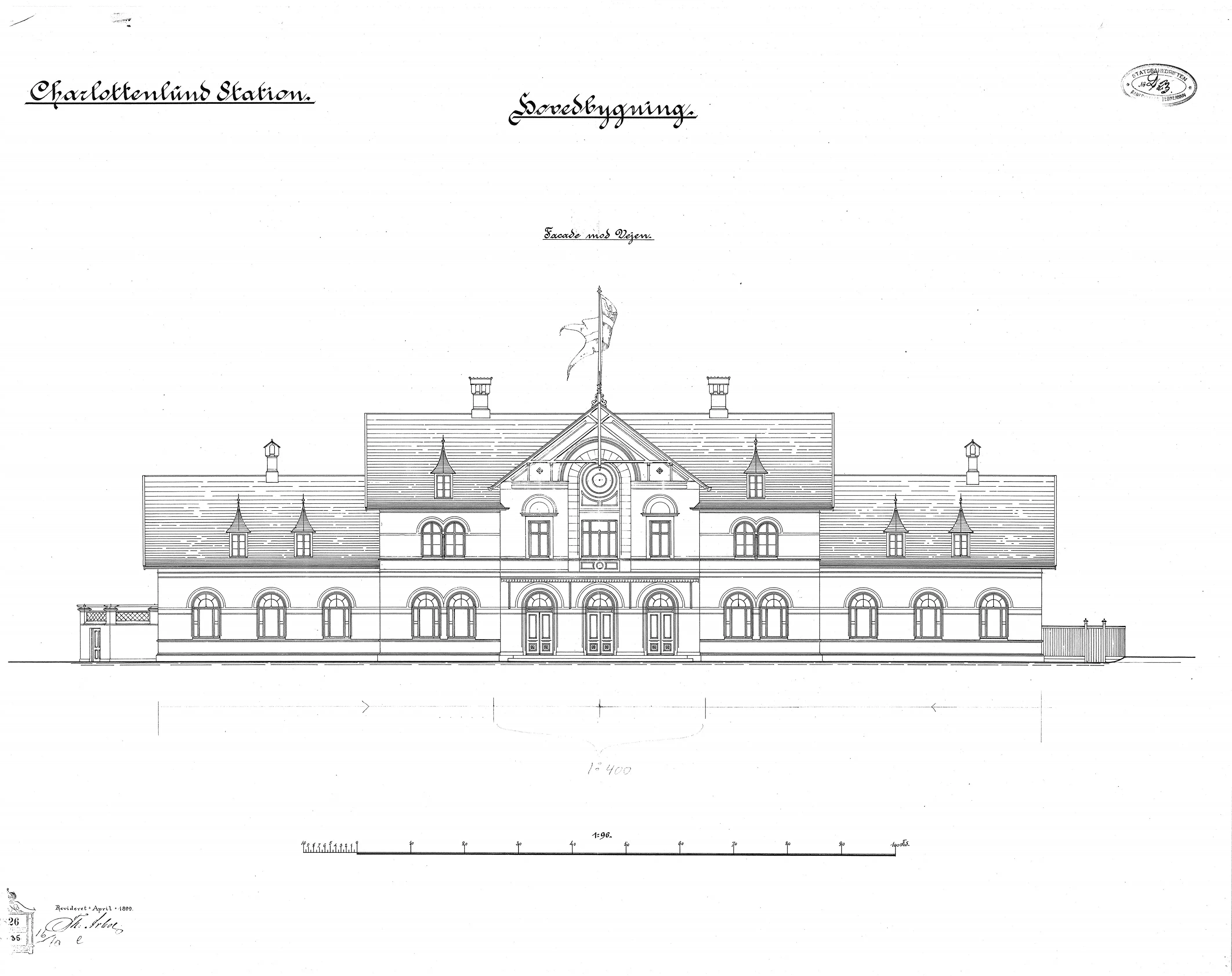 Tegning af Charlottenlund Station.