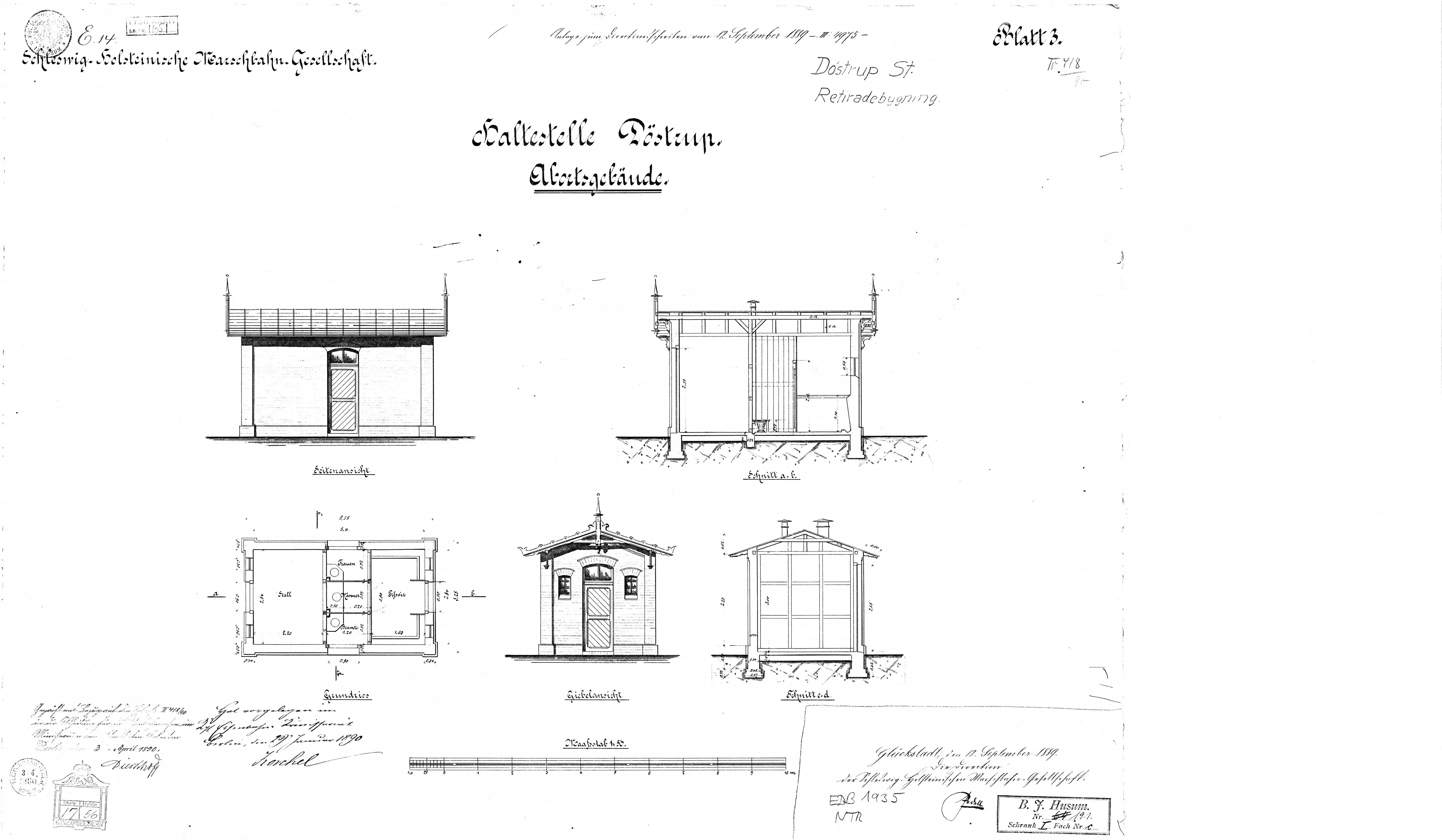 Tegning af Døstrup (Sønderjylland) Stations retirade.