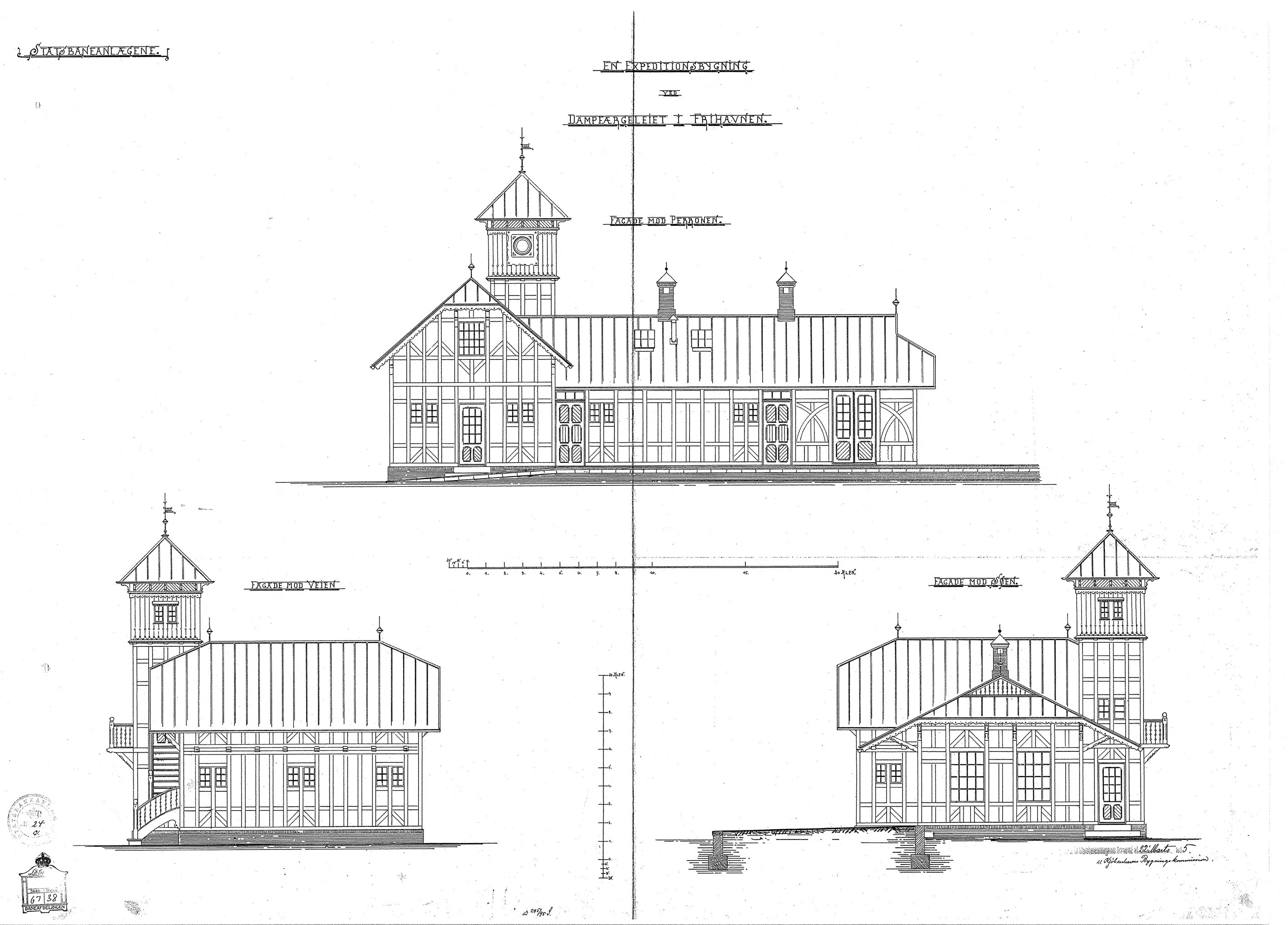 Tegning af Frihavnens Station. Tegning af Frihavnens Station.