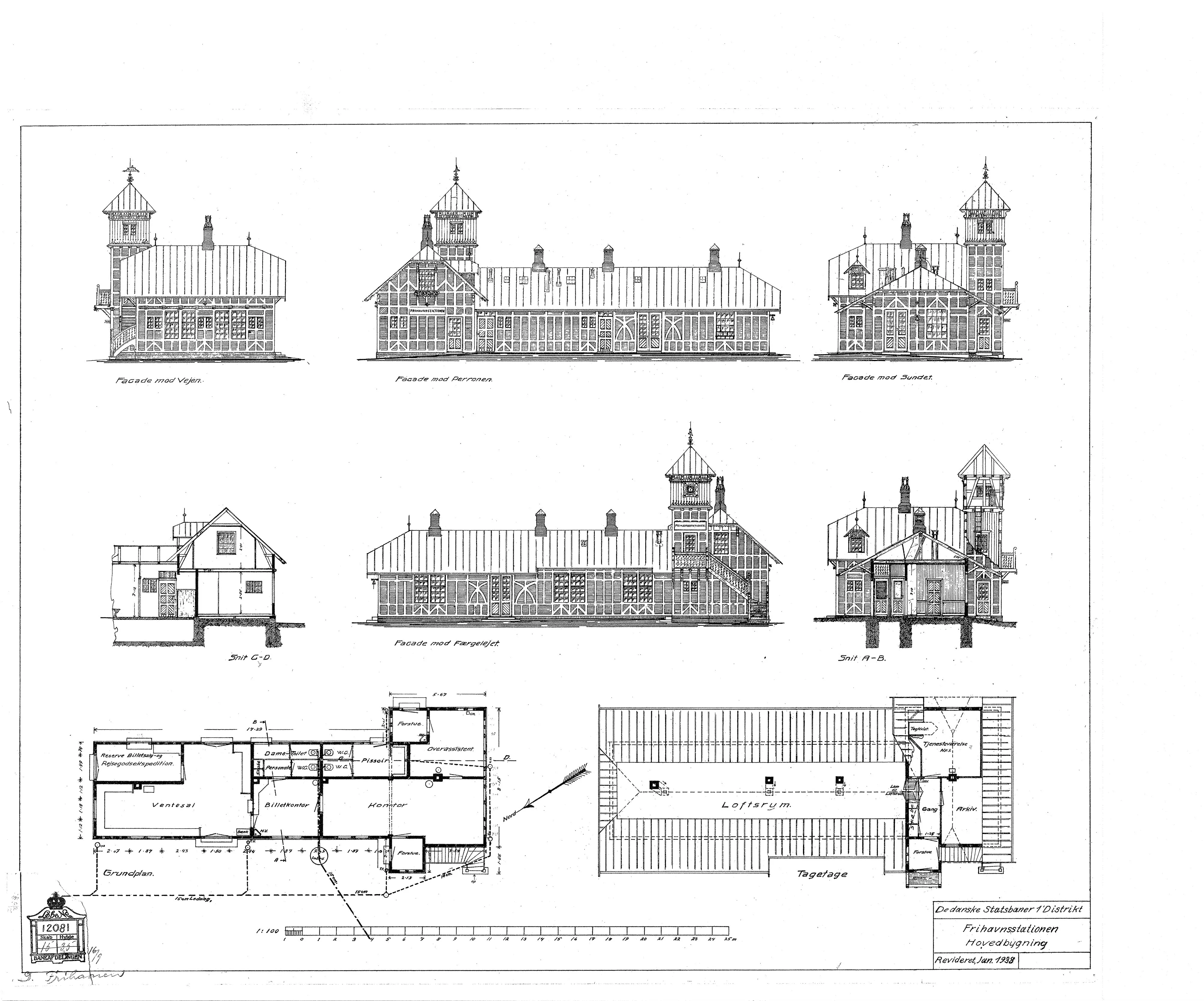 Tegning af Frihavnens Station. Tegning af Frihavnens Station.