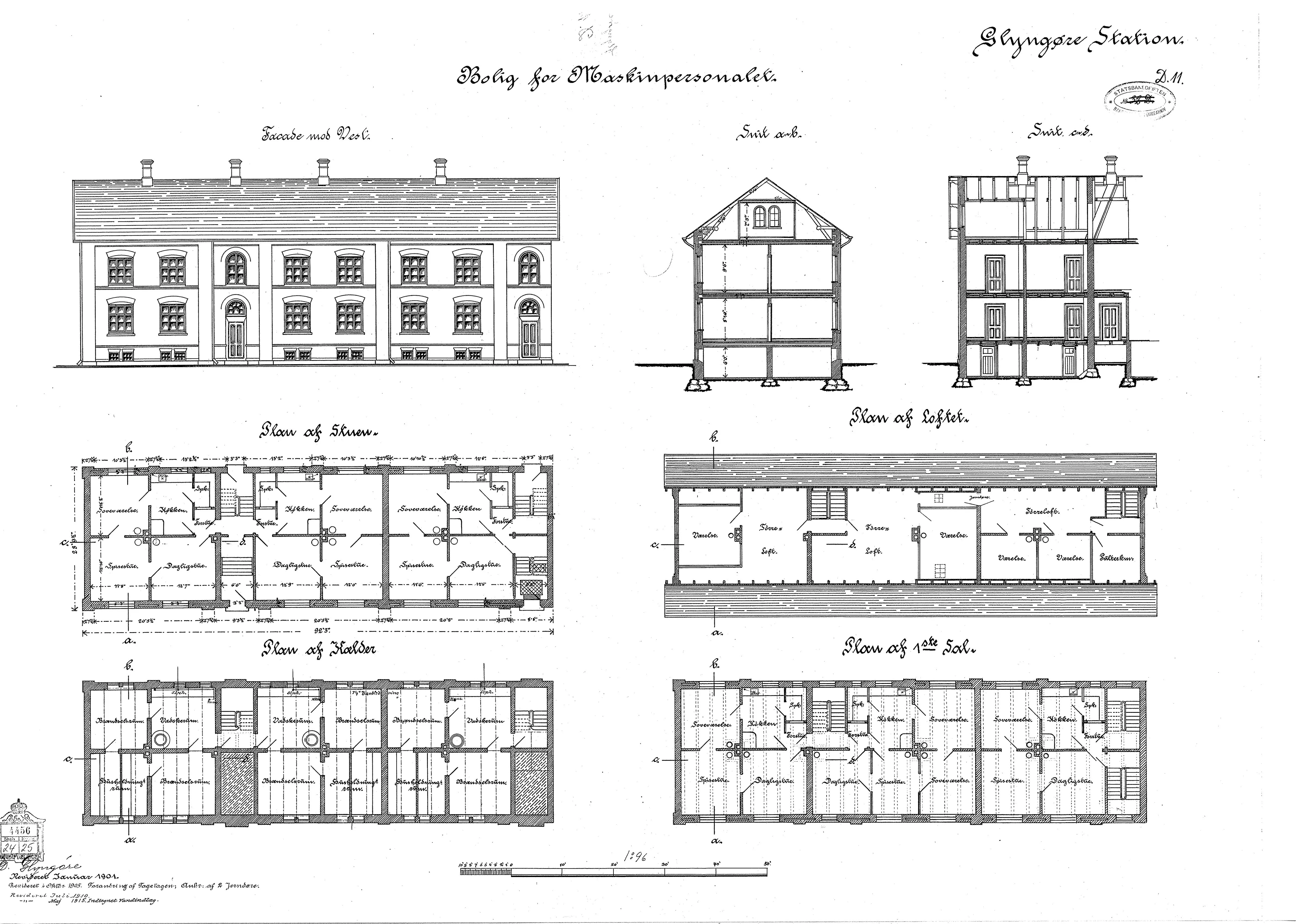 Tegning af Bolig for maskinpersonalet ved Glyngøre Station.