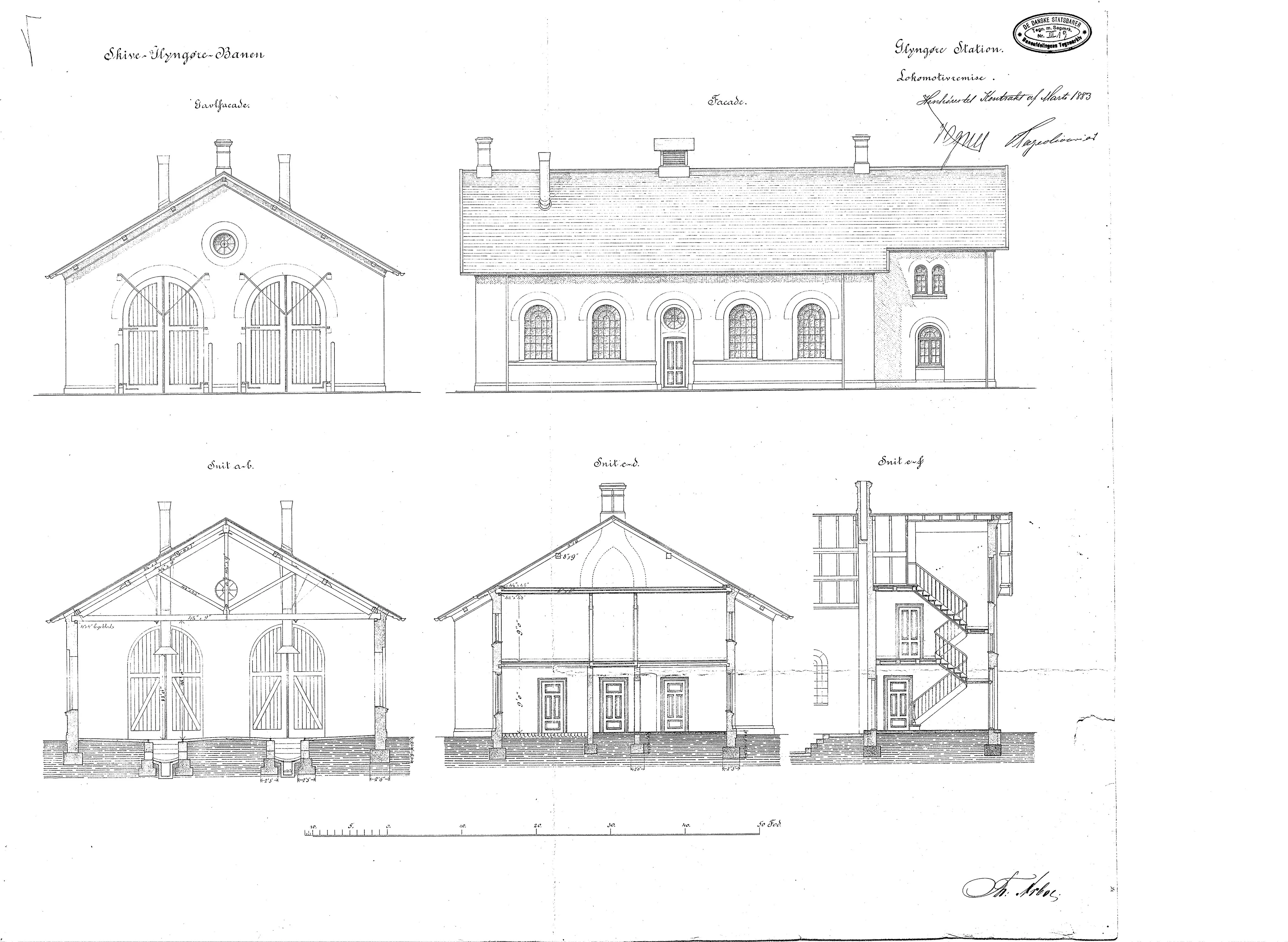 Tegning af Glyngøre Stations remise. Tegning af Glyngøre Stations remise.
