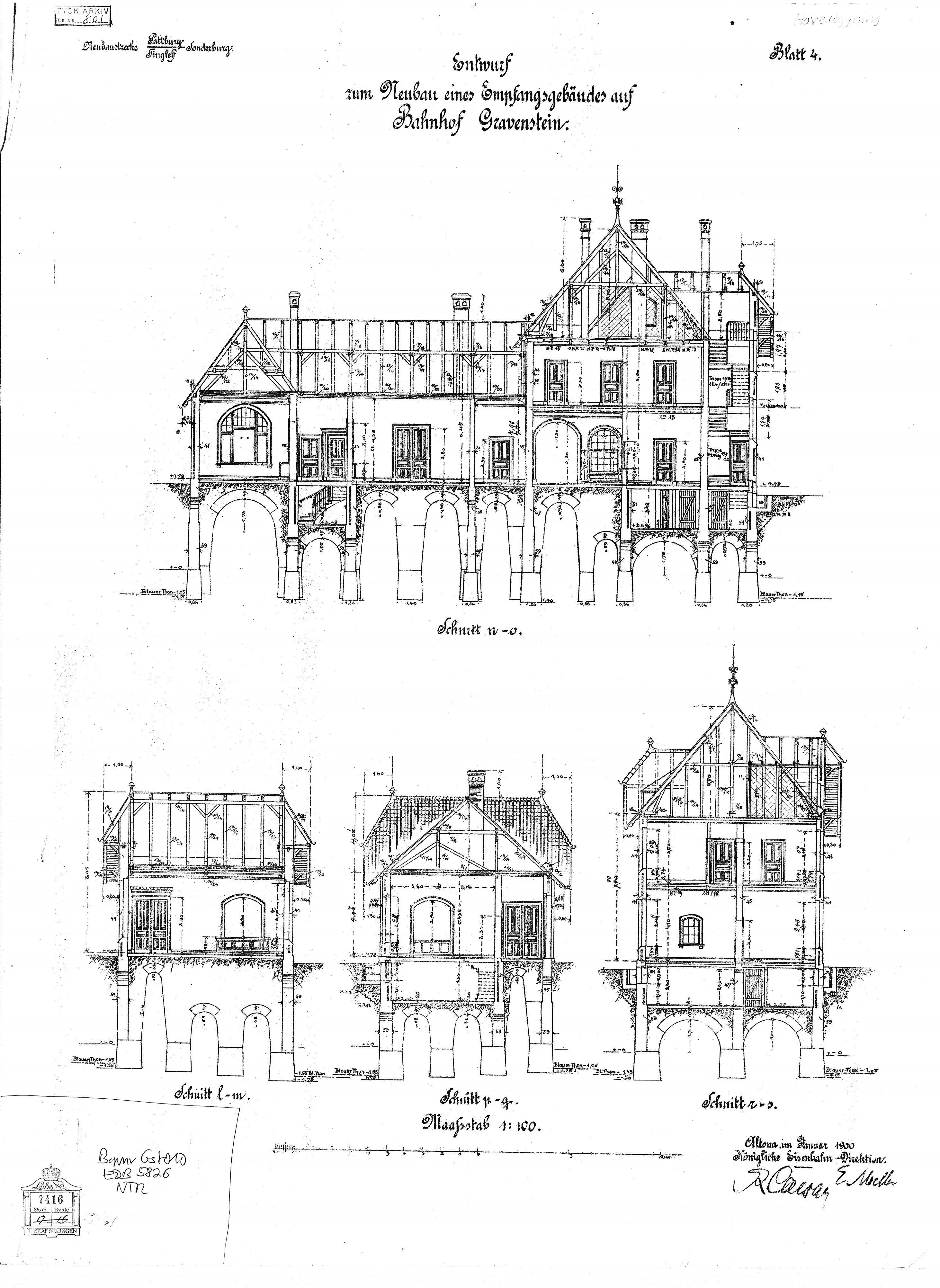 Tegning af Gråsten Station.