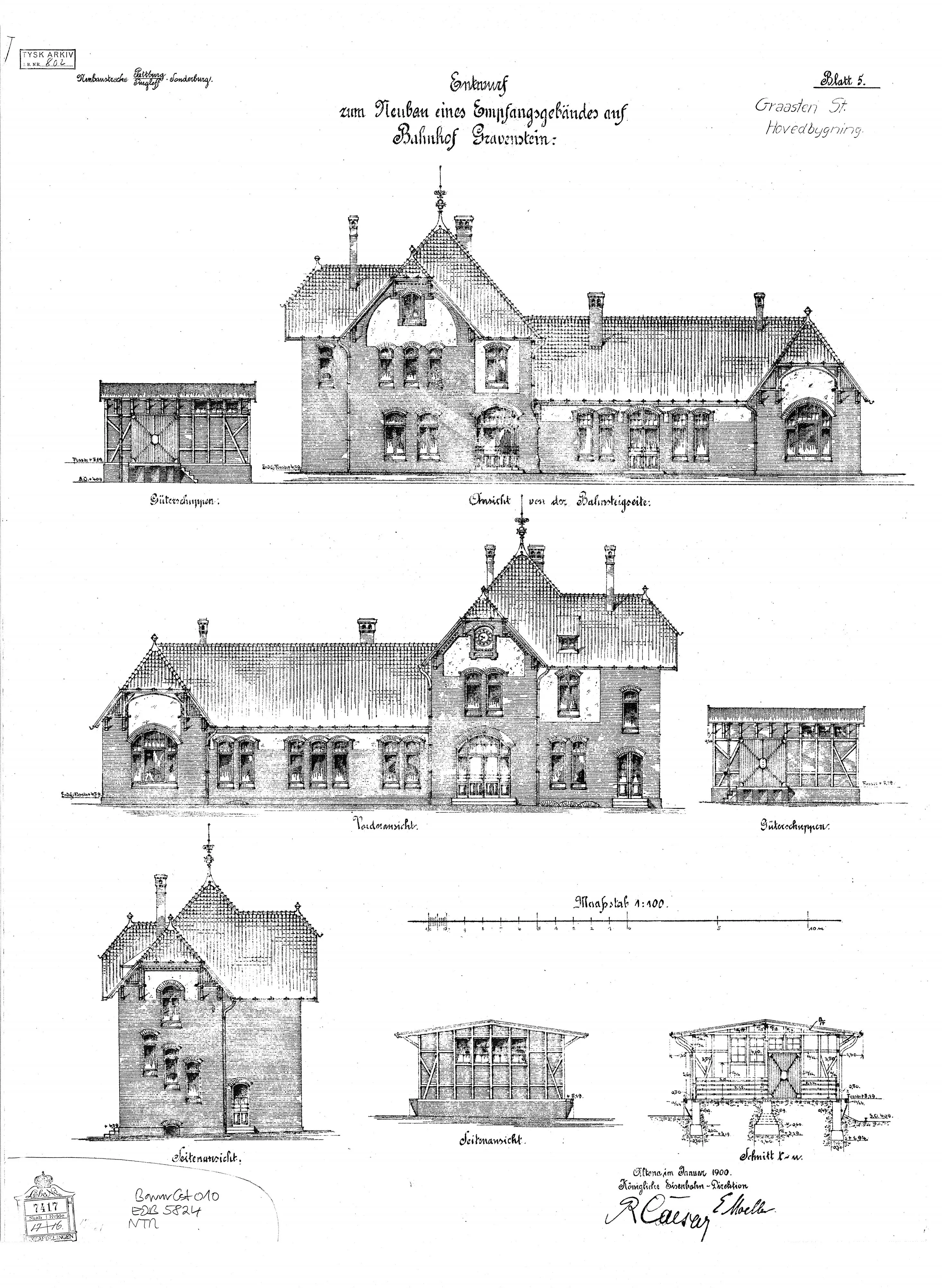 Tegning af Gråsten Station.