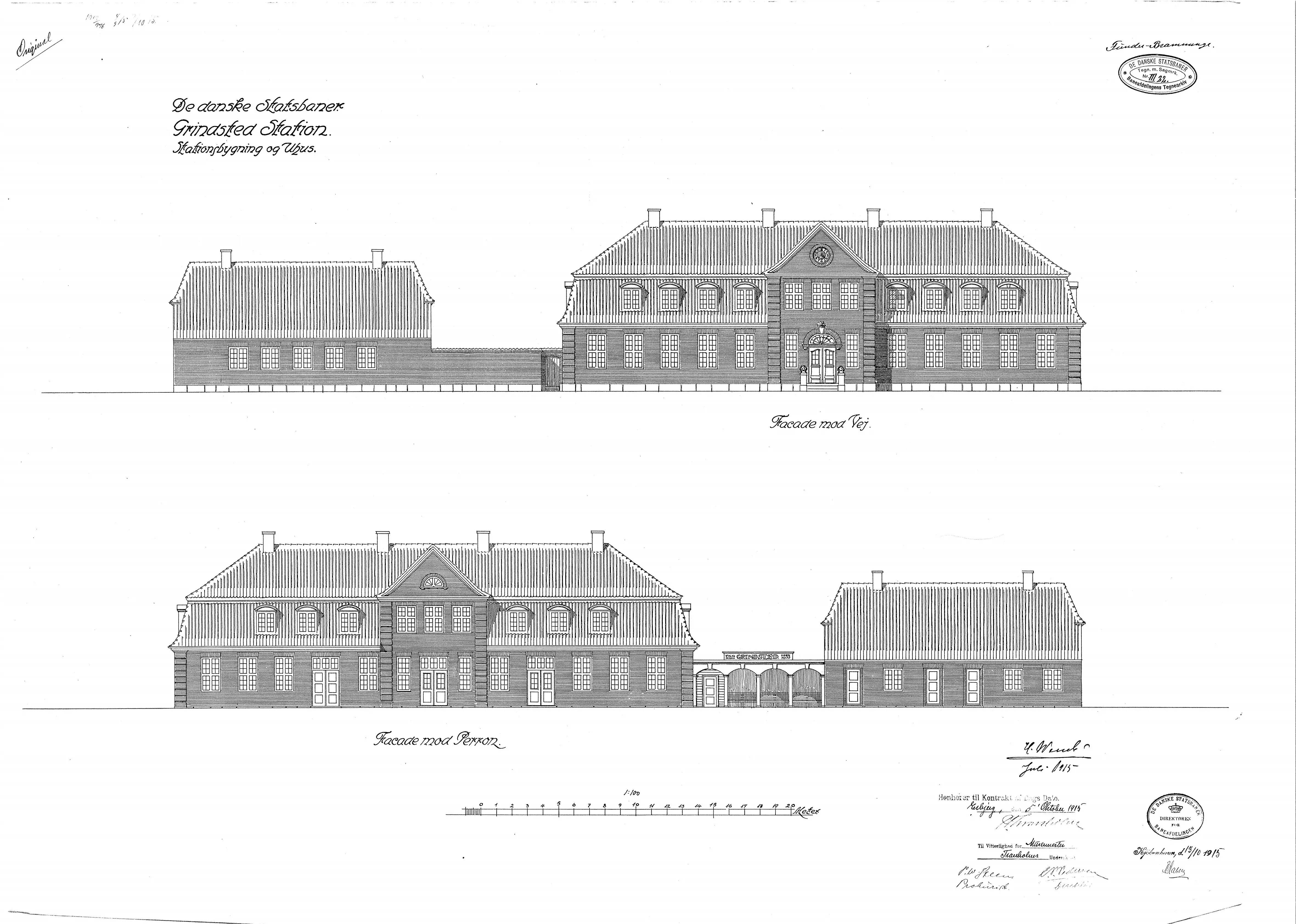 Tegning af Grindsted Station.