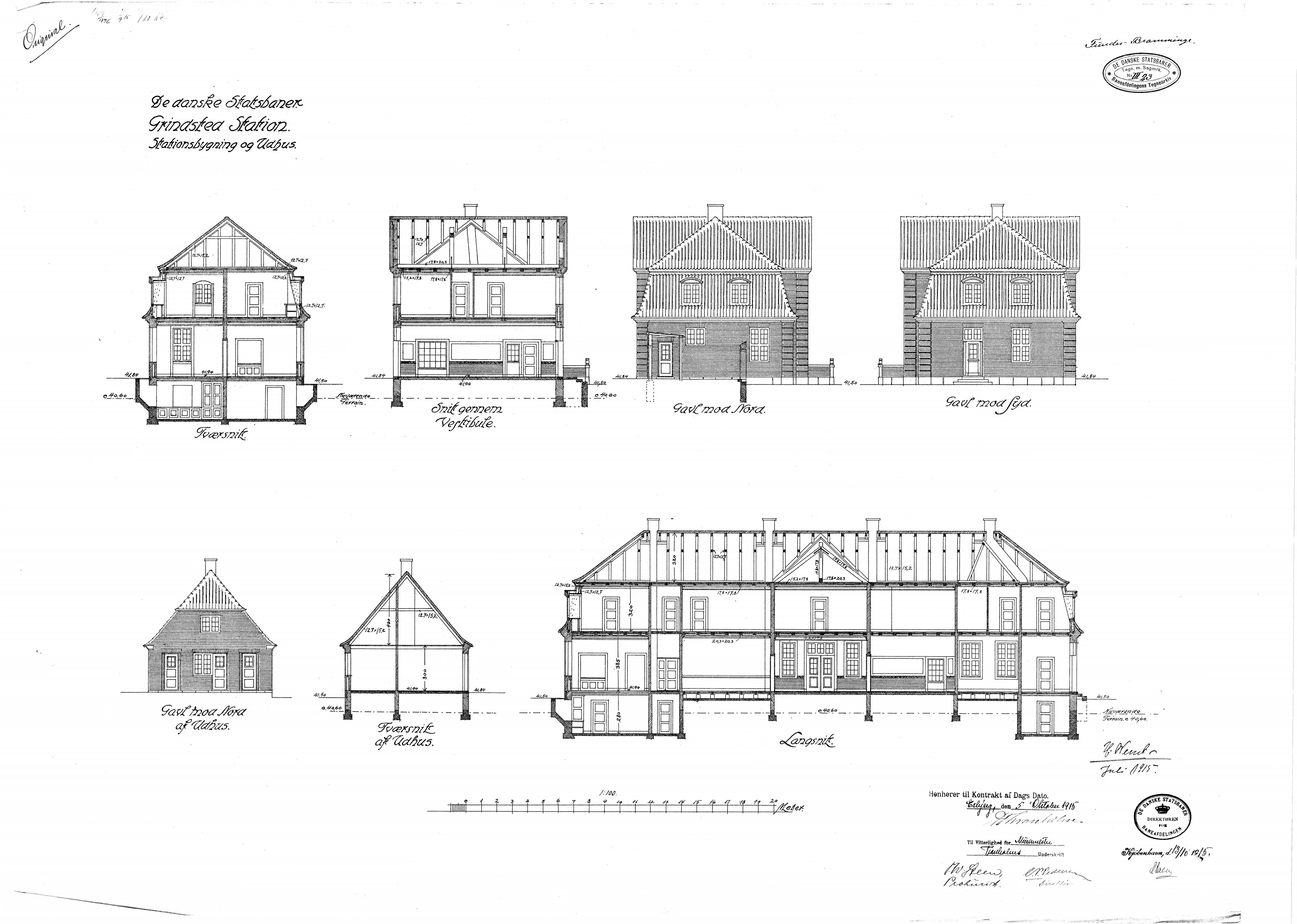 Tegning af Grindsted Station. Tegning af Grindsted Station.