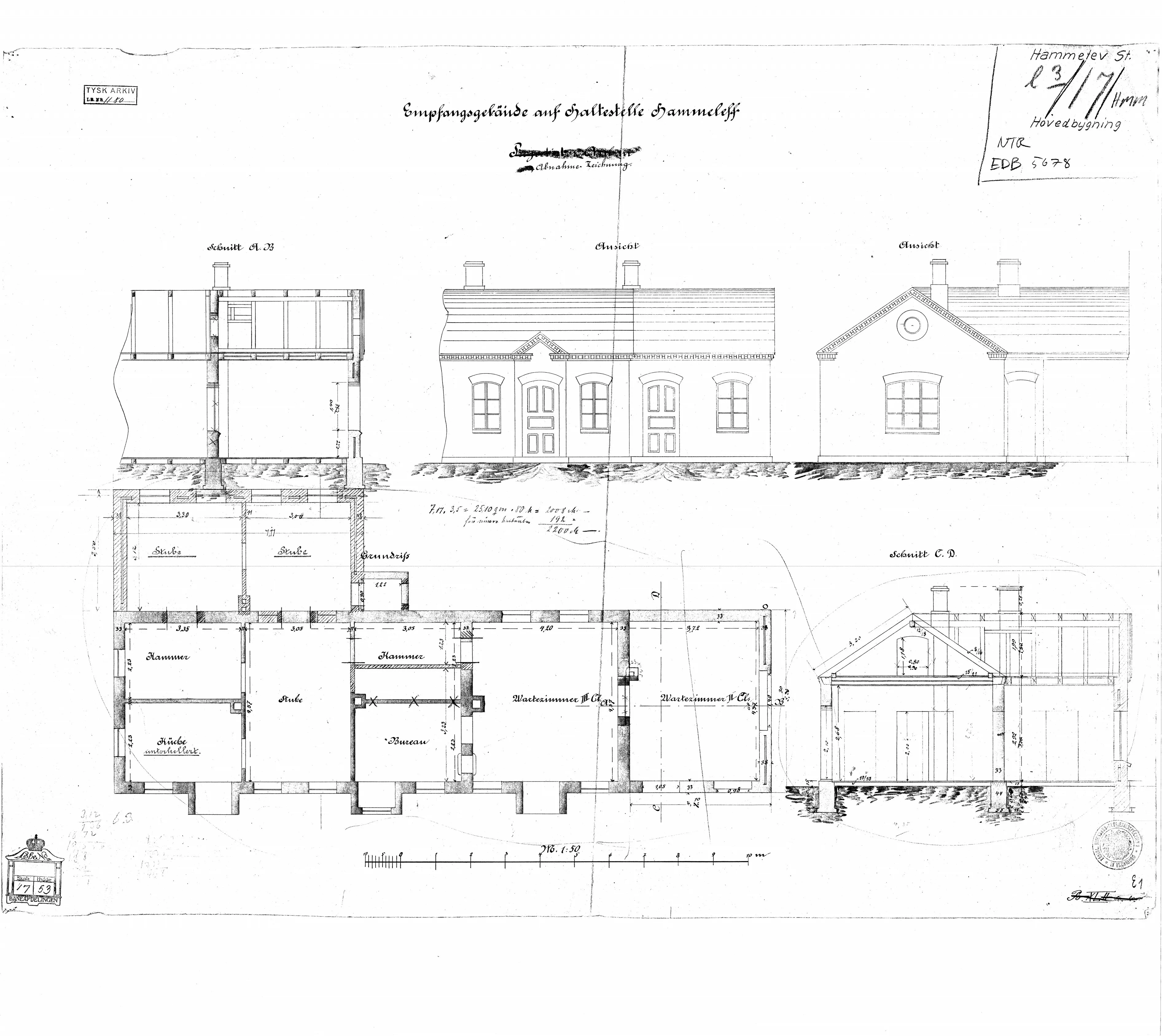 Tegning af Hammelev (Sønderjylland) Station (Projekt til udvidelse).