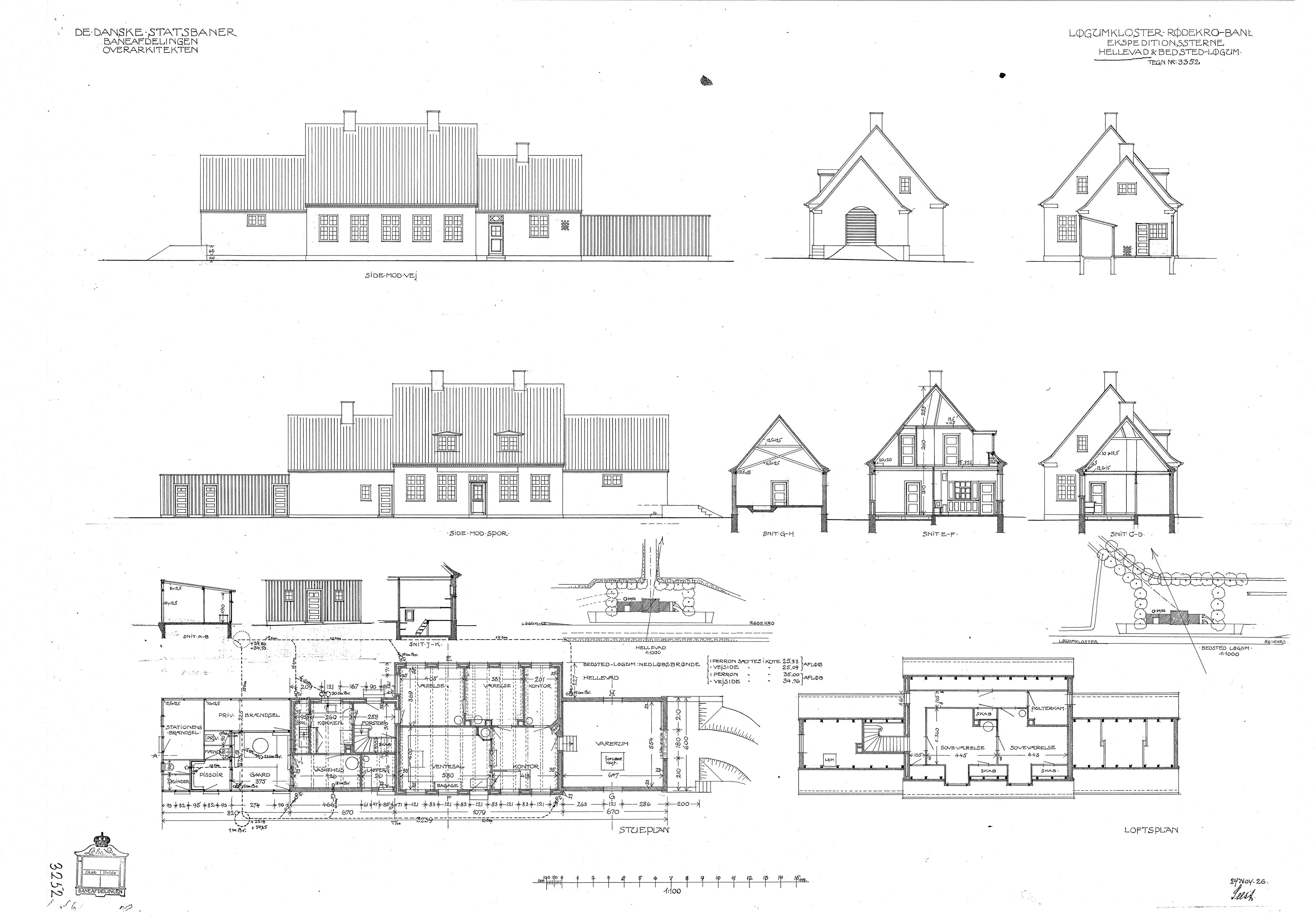 Tegning af Hellevad Station. Tegning af Hellevad Station.