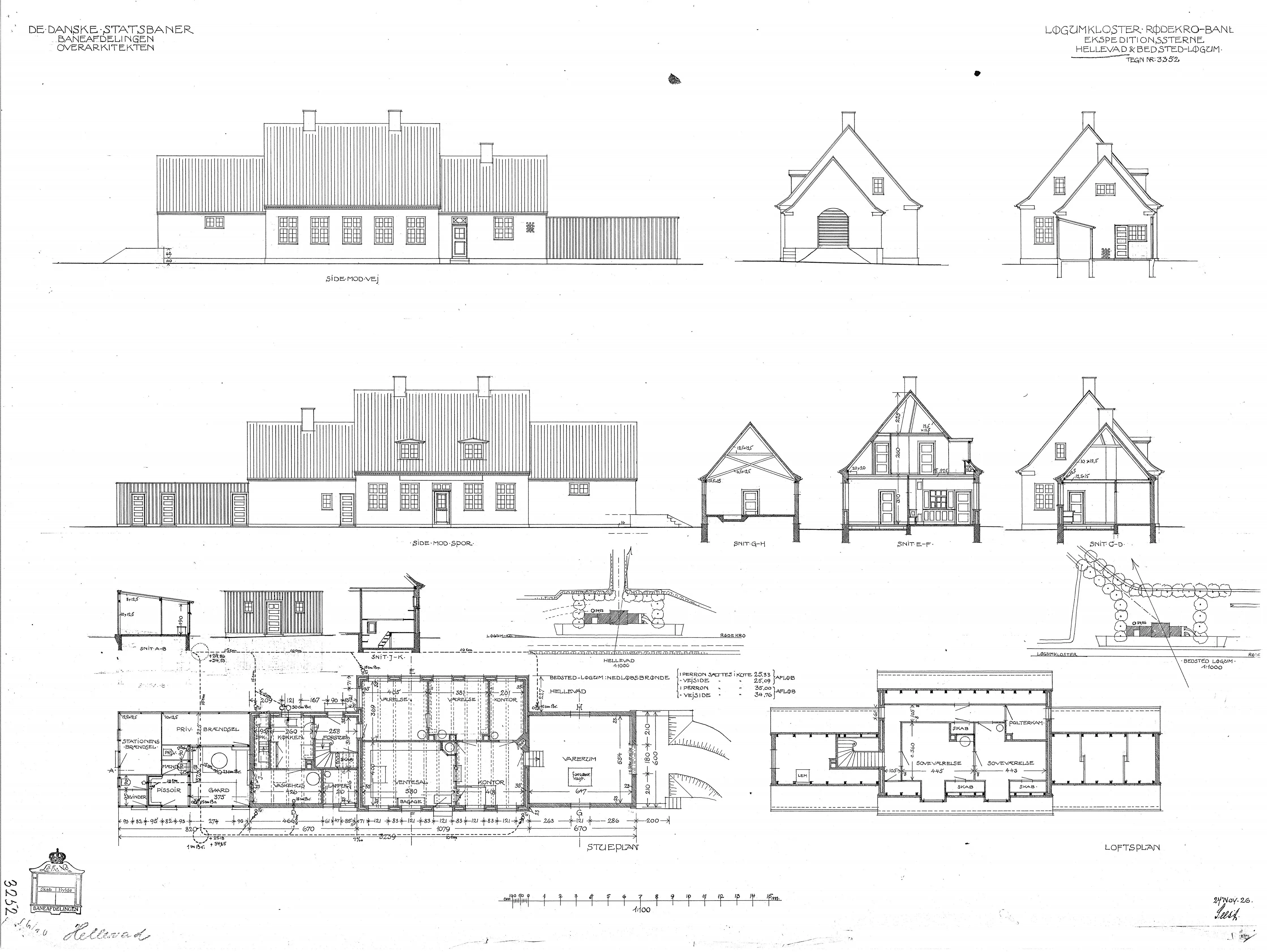 Tegning af Hellevad Station.