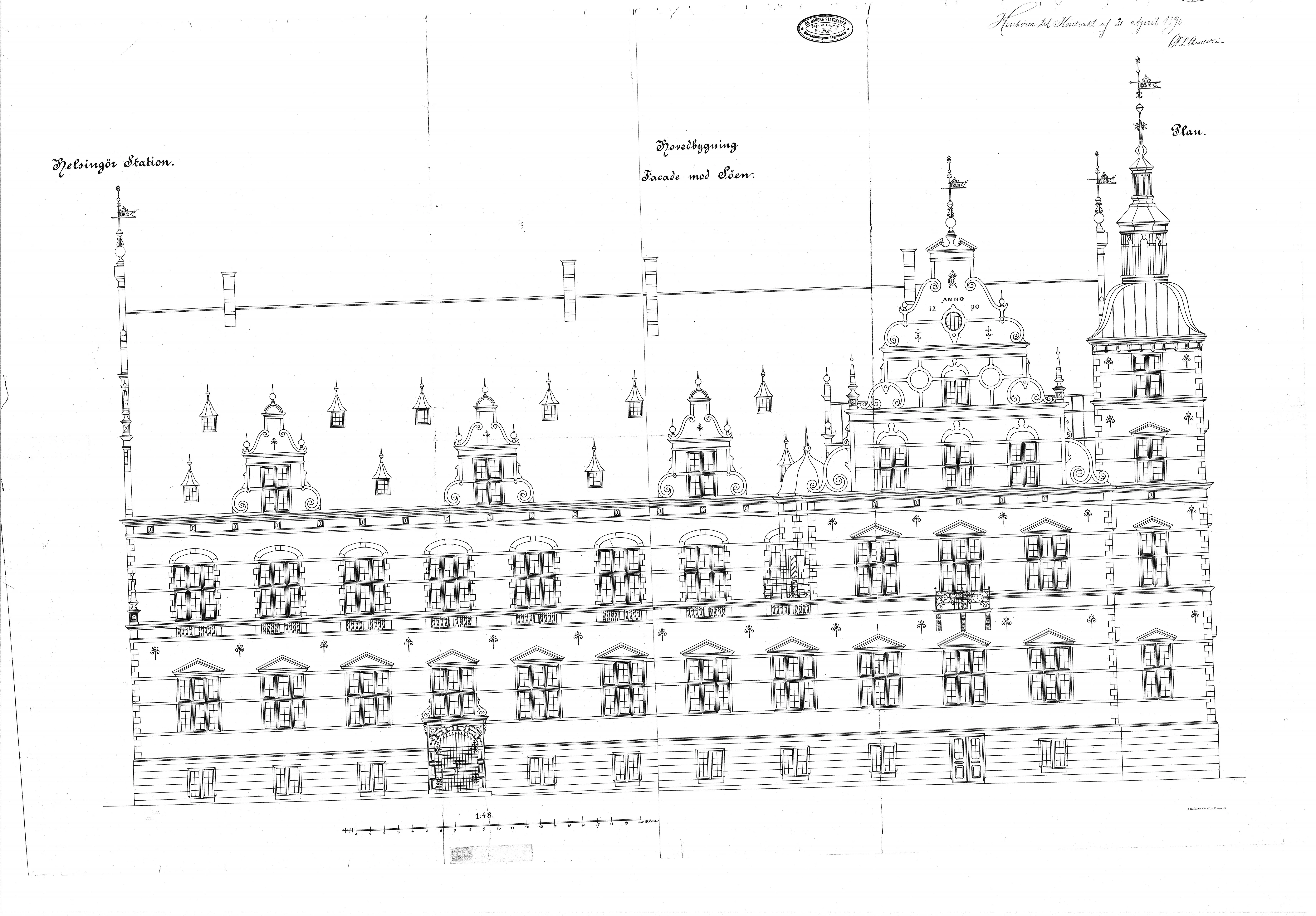 Tegning af Helsingør Banegård.