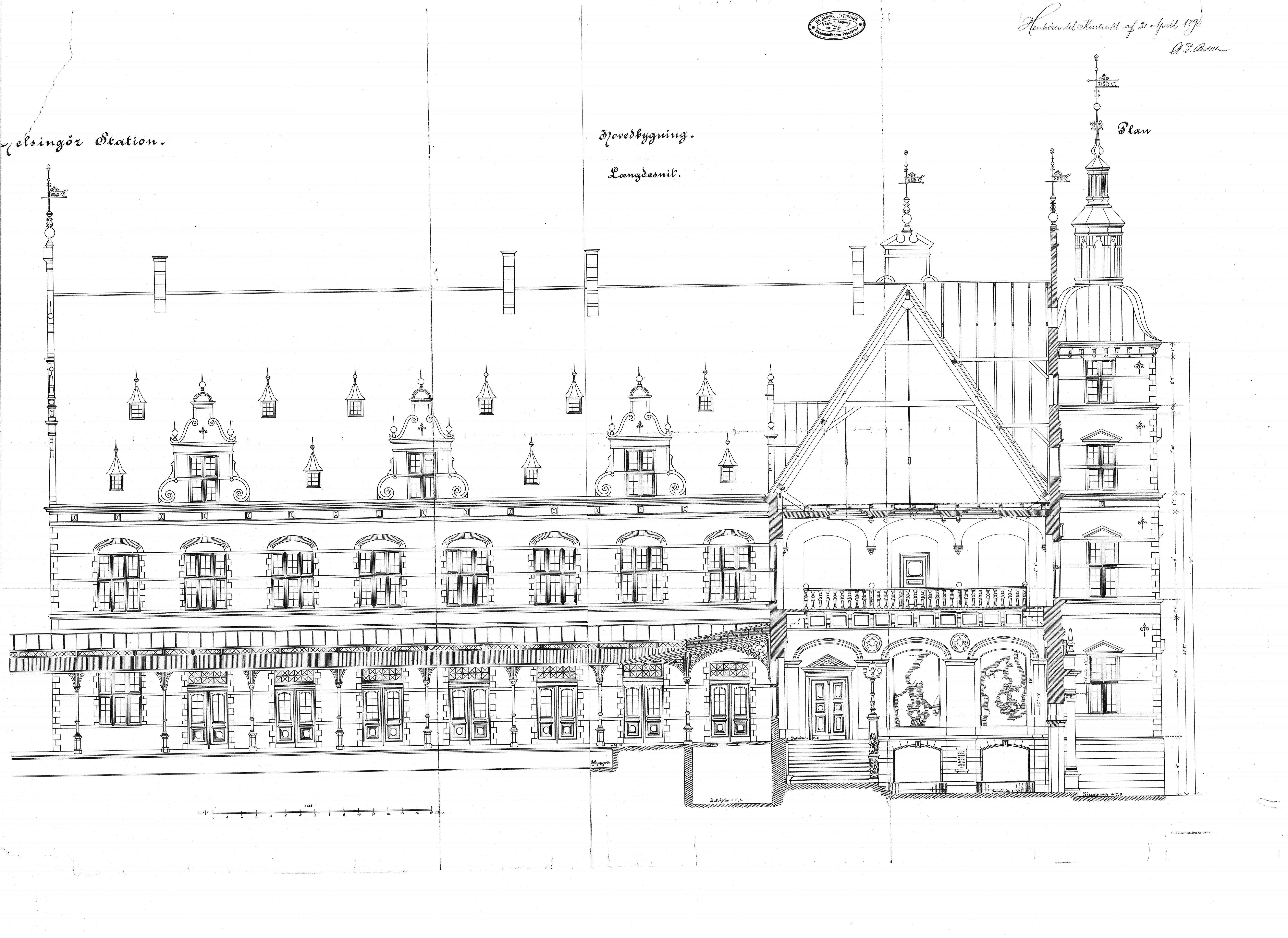 Tegning af Helsingør Banegård.