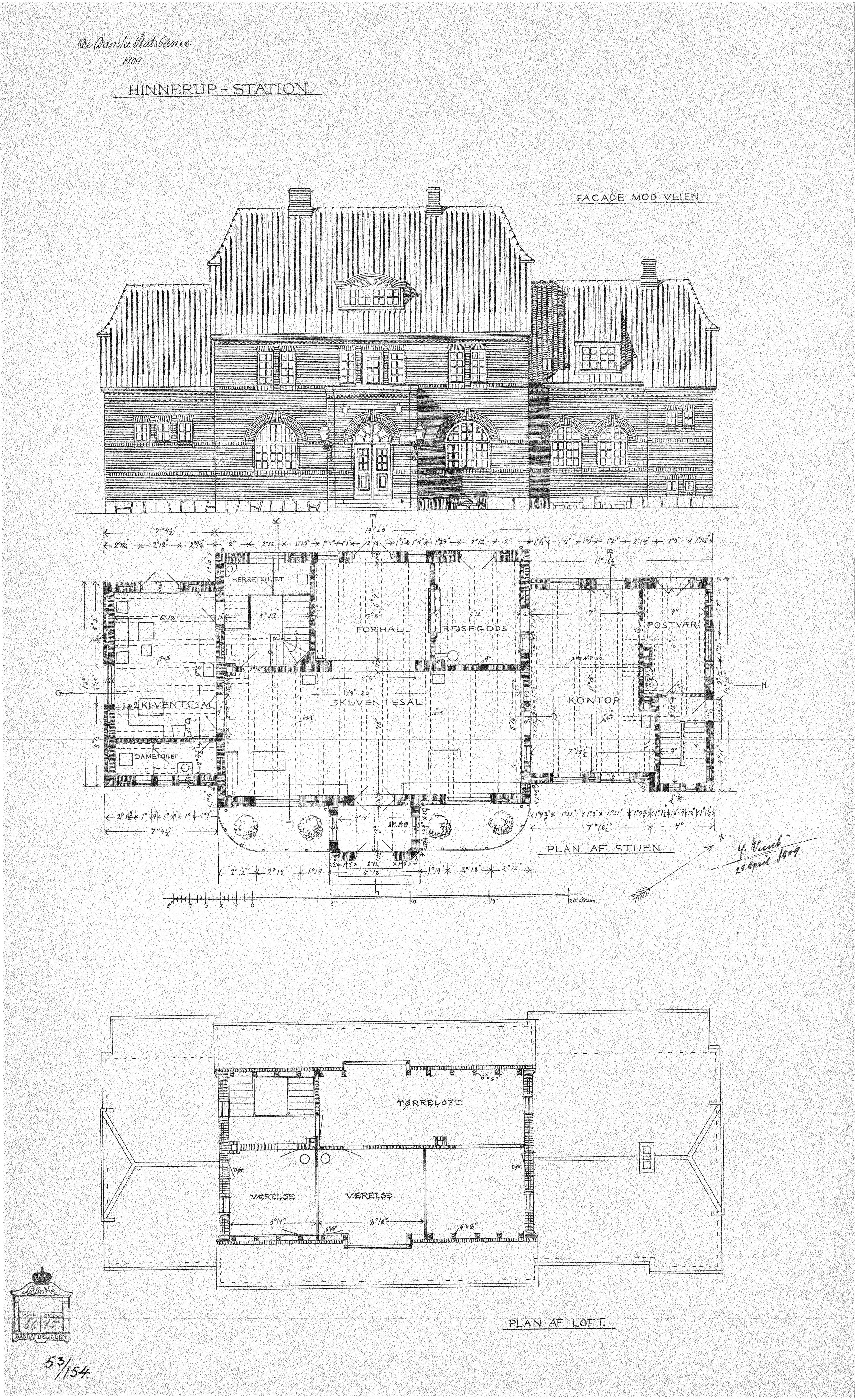 Tegning af Hinnerup Station.