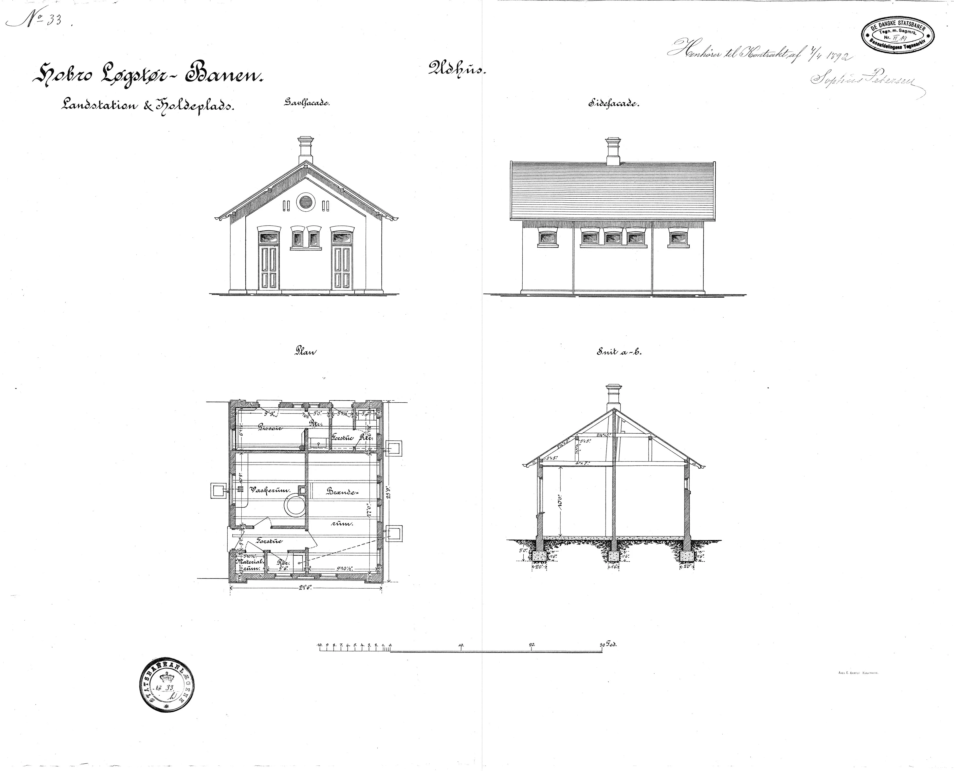 Tegning af Udhus ved Hornum Station.