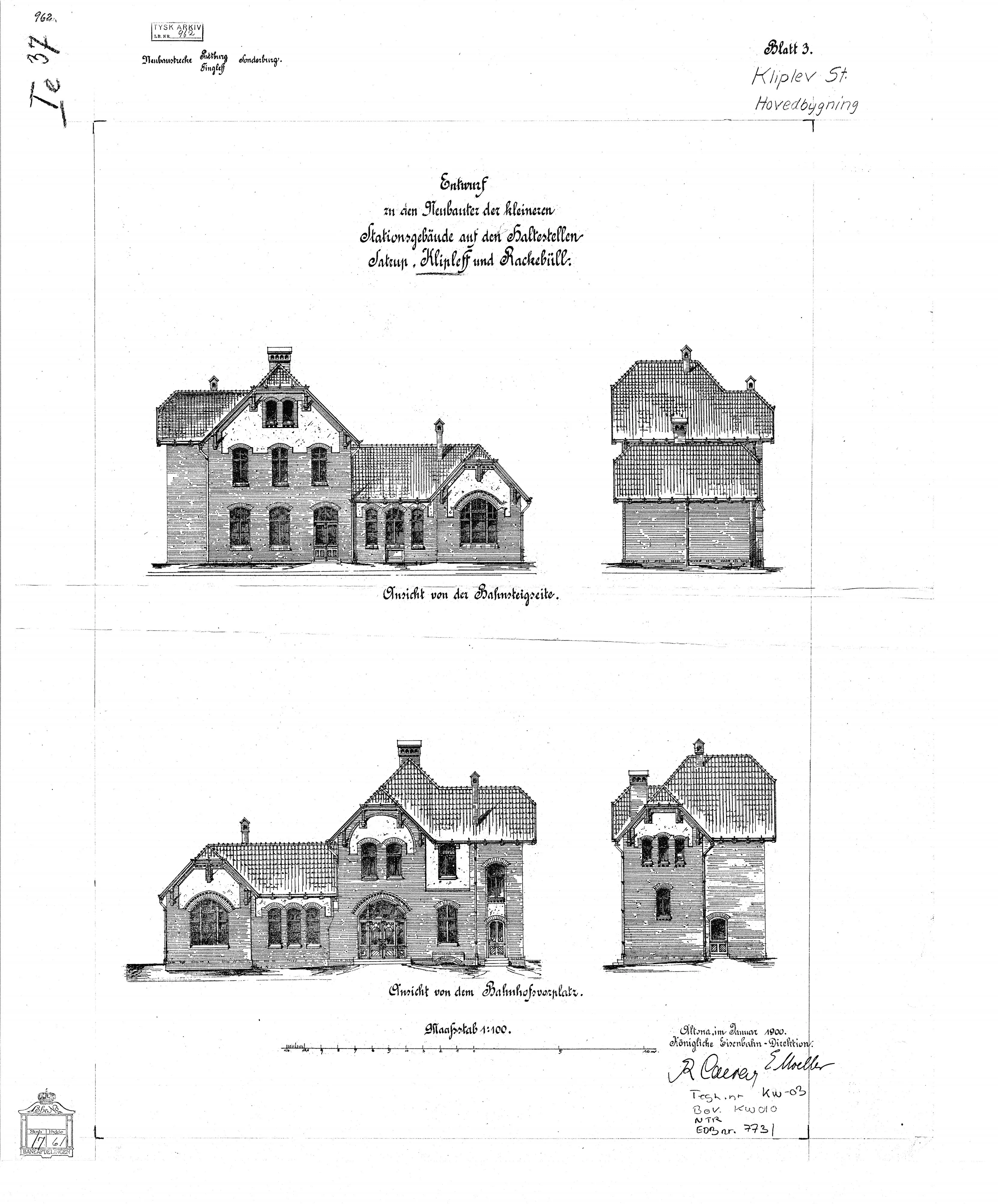 Tegning af Kliplev Holdeplads med sidespor. Tegning af Kliplev Holdeplads med sidespor.