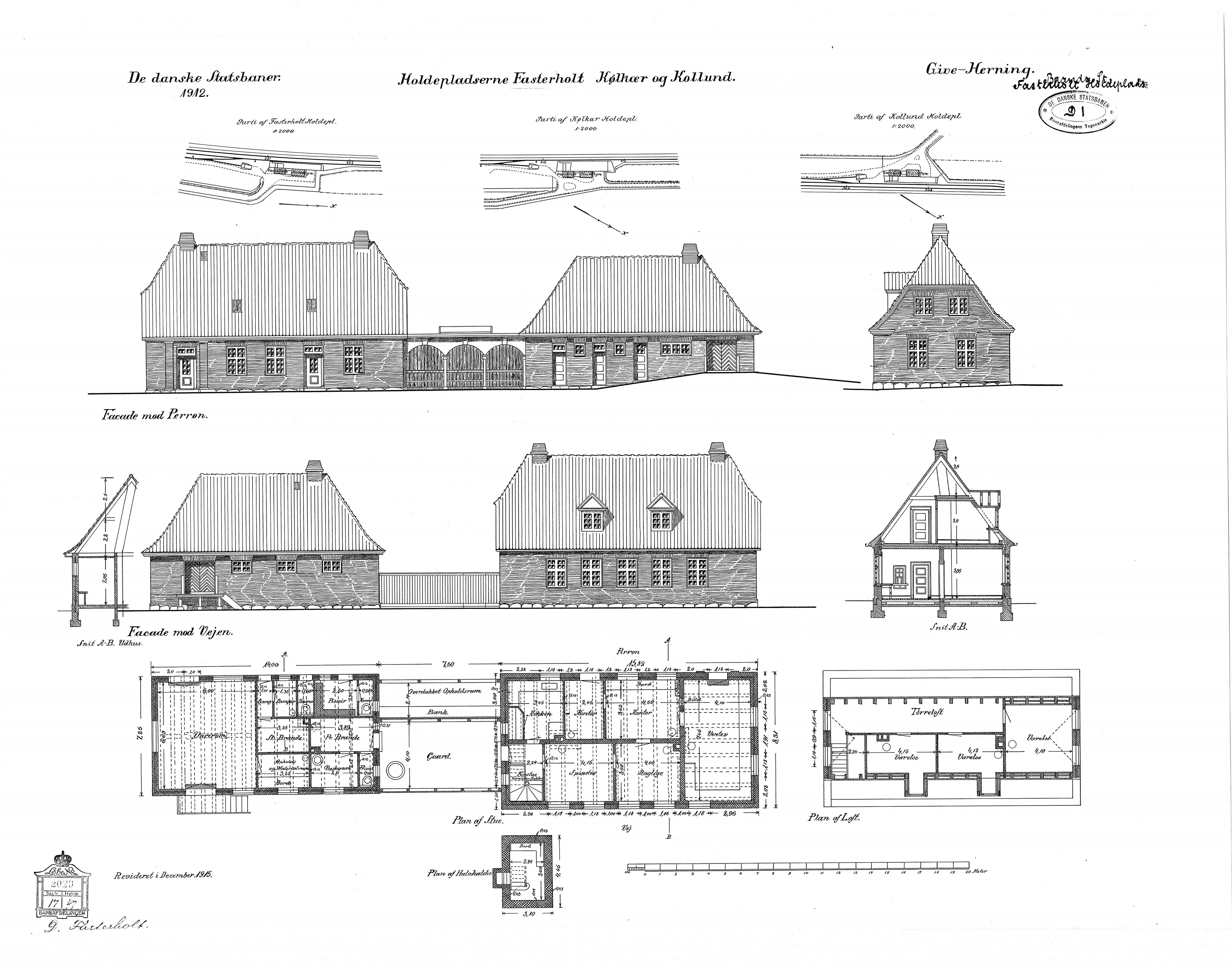 Tegning af Kølkær Station.