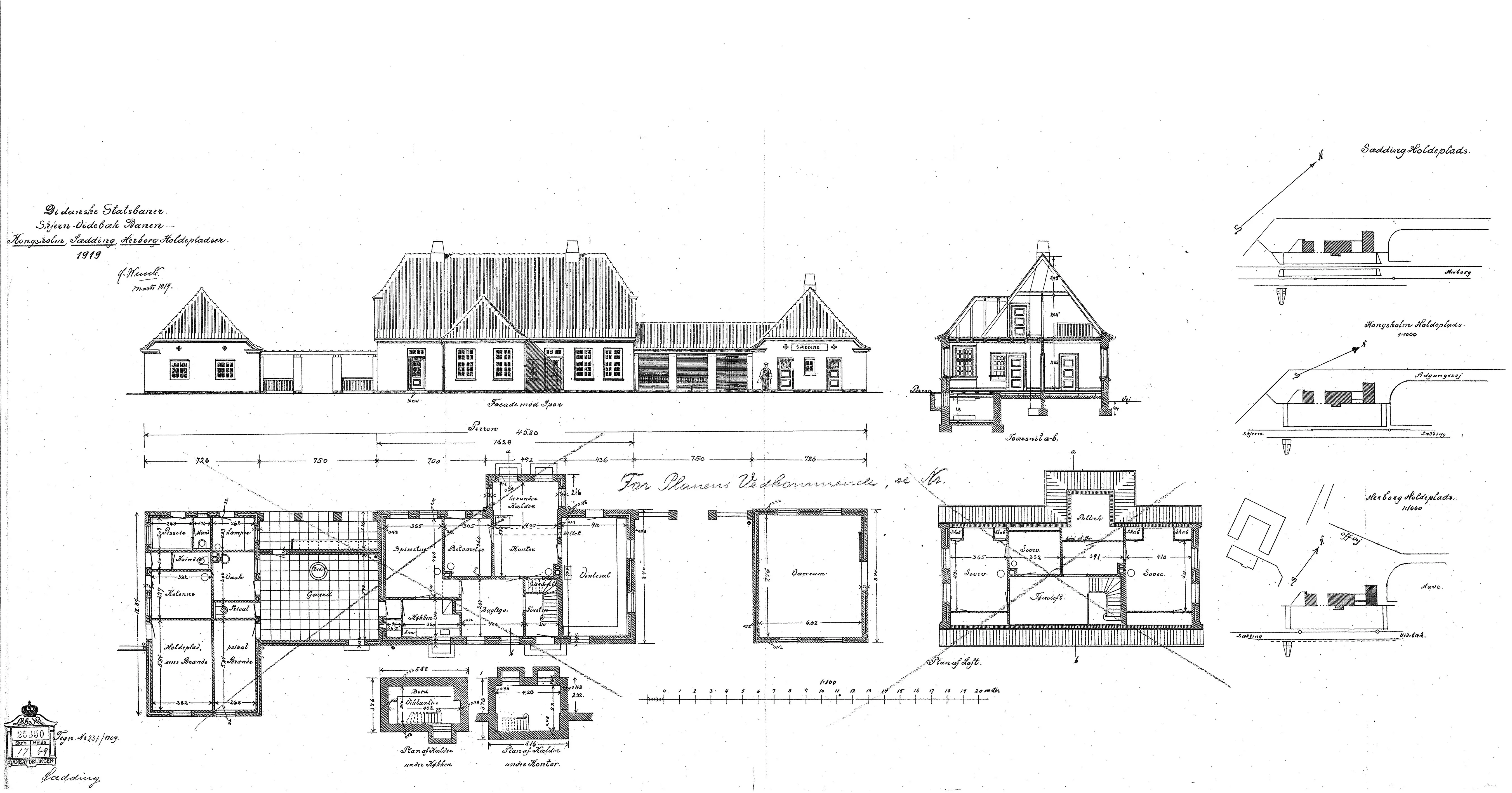 Tegning af Sædding Station. Tegning af Sædding Station.