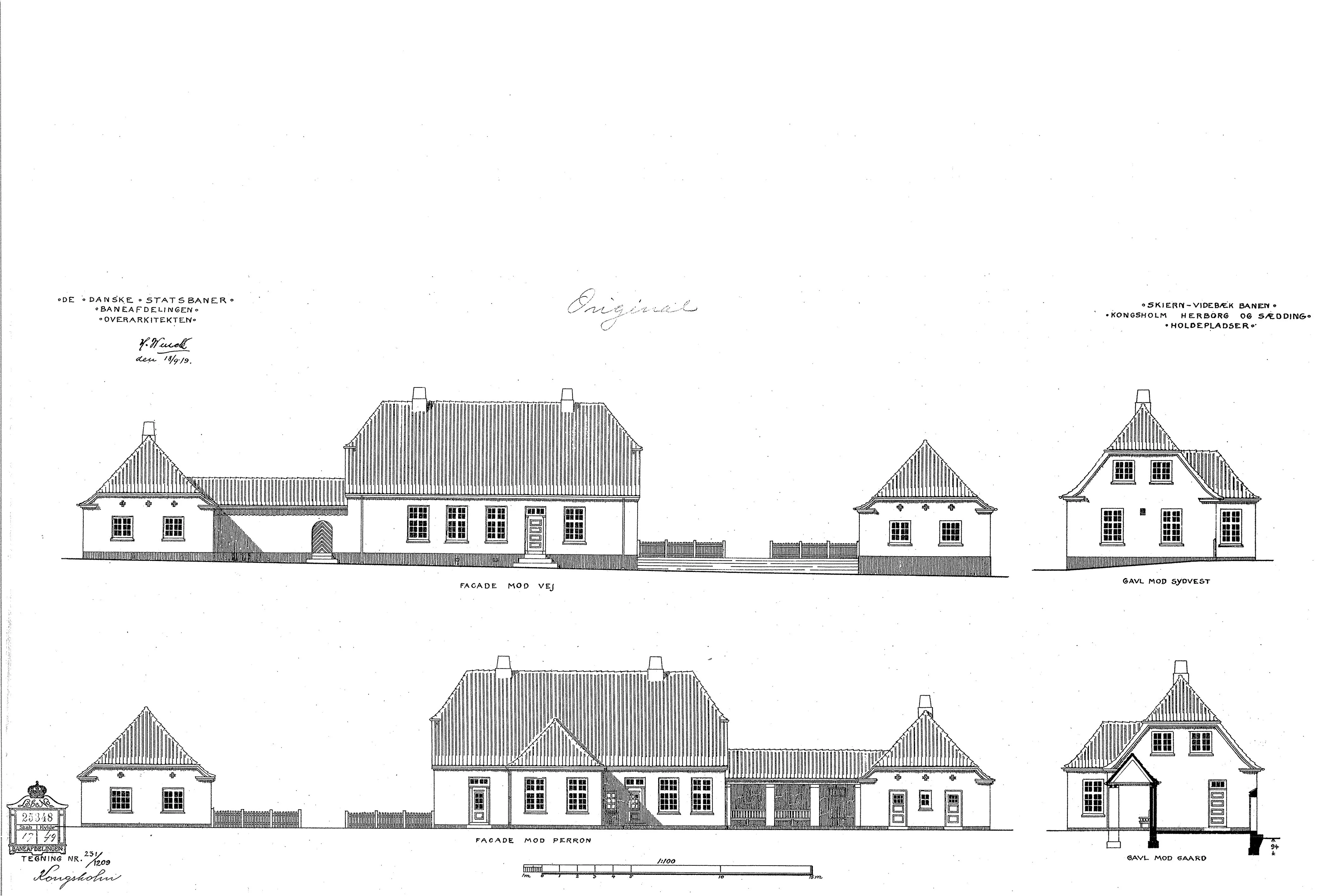 Tegning af Sædding Station. Tegning af Sædding Station.