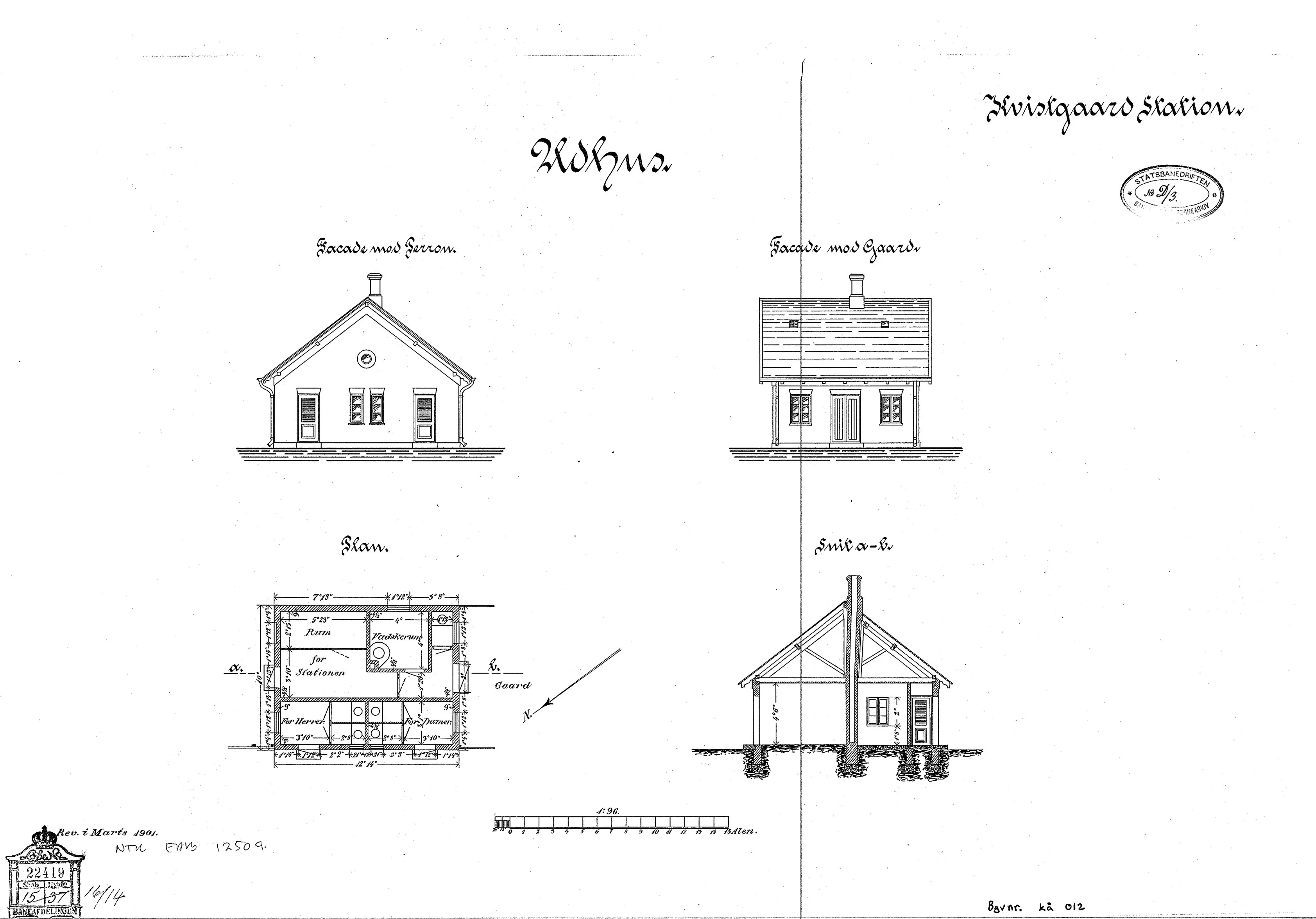 Tegning af Kvistgård Stations retirade. Tegning af Kvistgård Stations retirade.