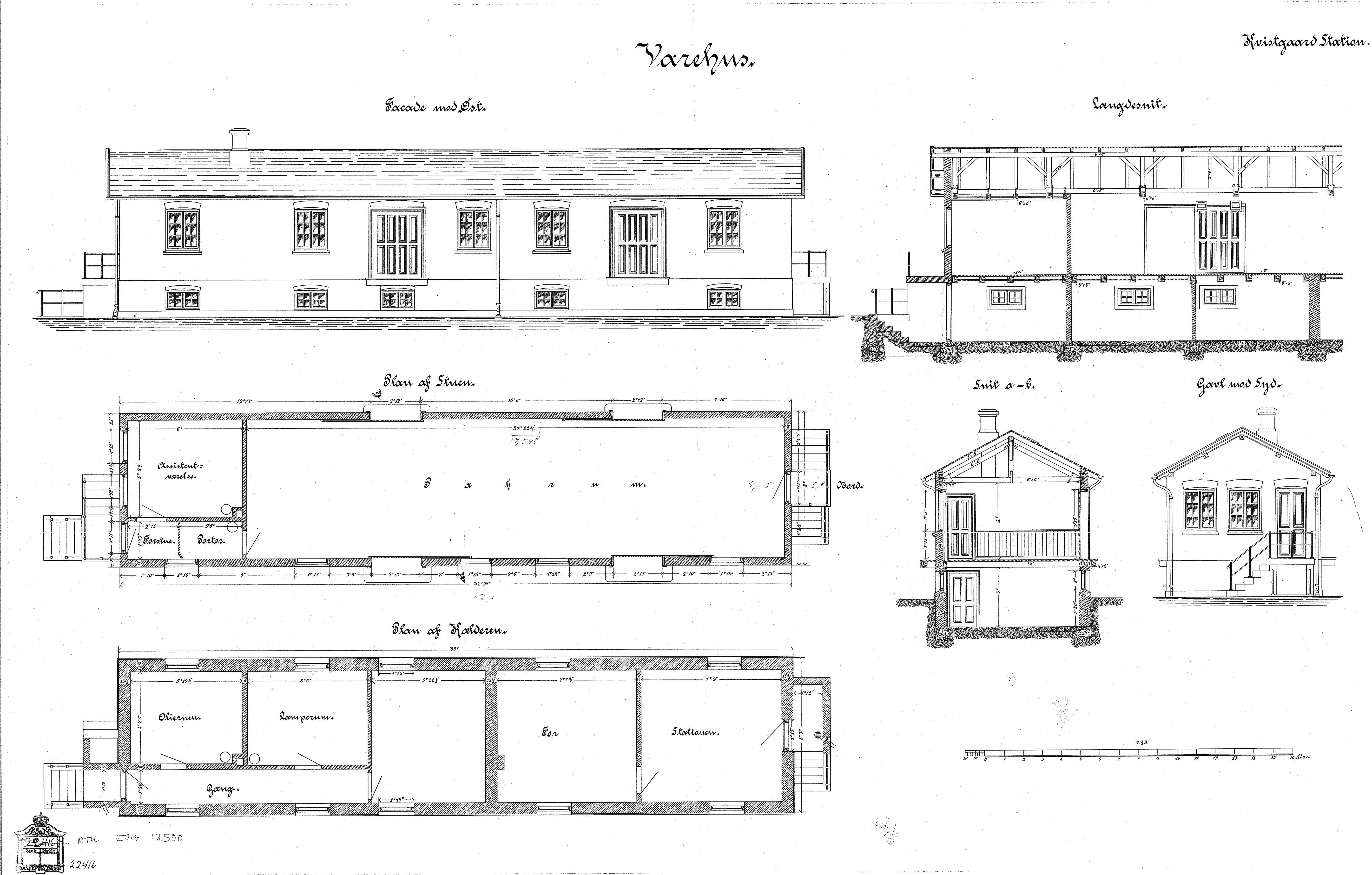 Tegning af Kvistgård Stations varehus. Tegning af Kvistgård Stations varehus.