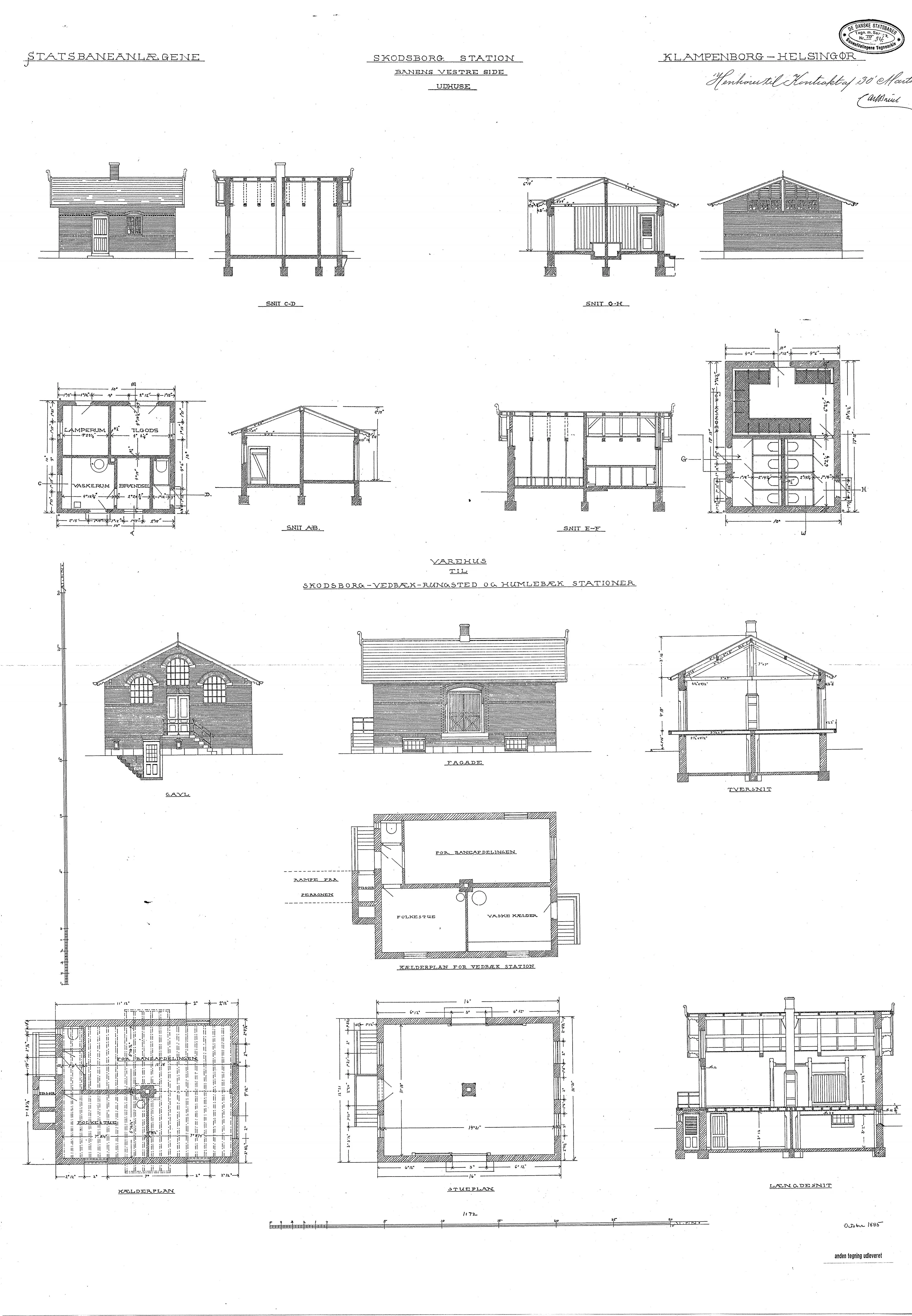 Tegning af Skodsborg Stations varehus.