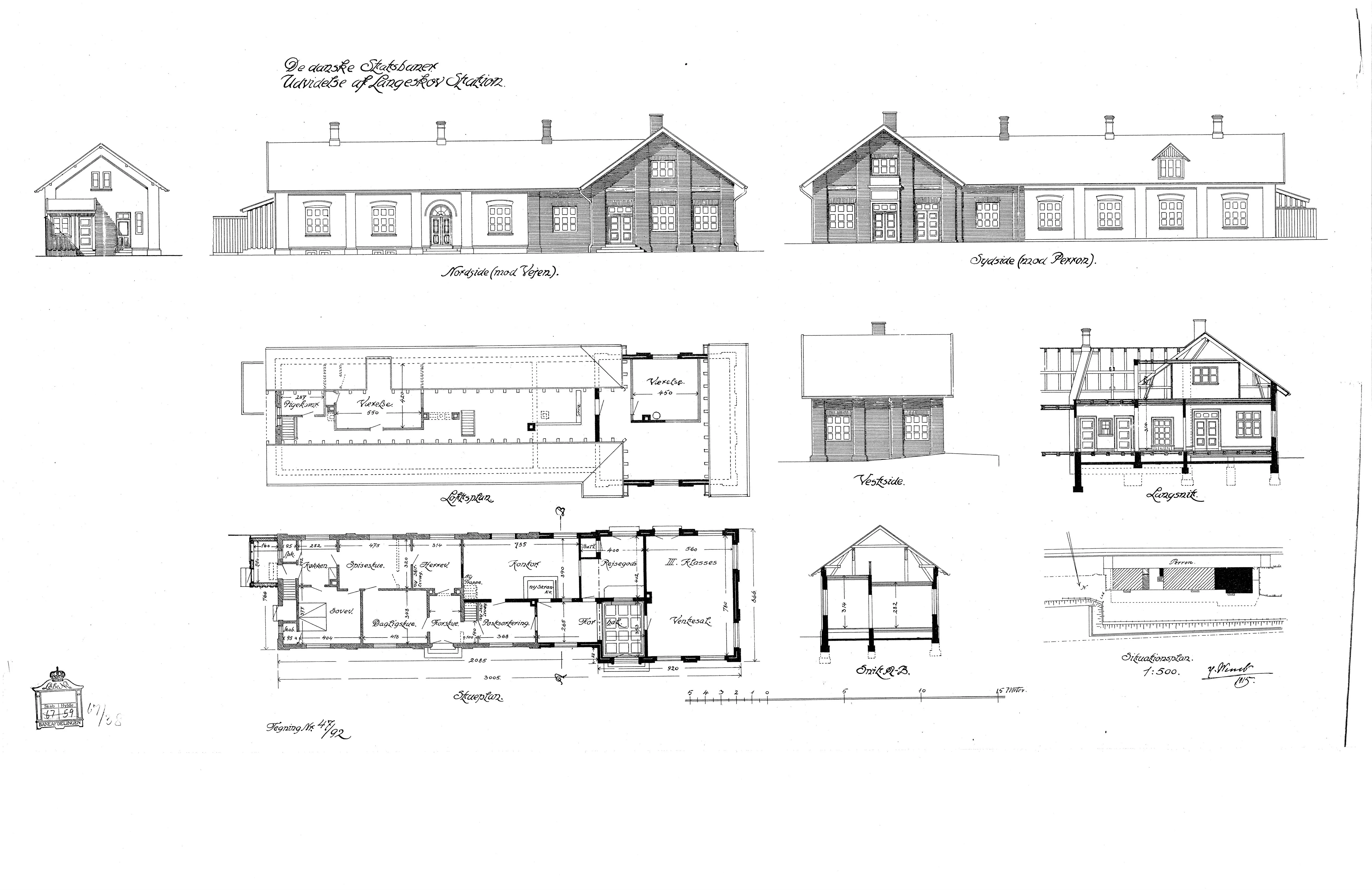 Tegning af Langeskov Station - Udvidelse af stationsbygningen.