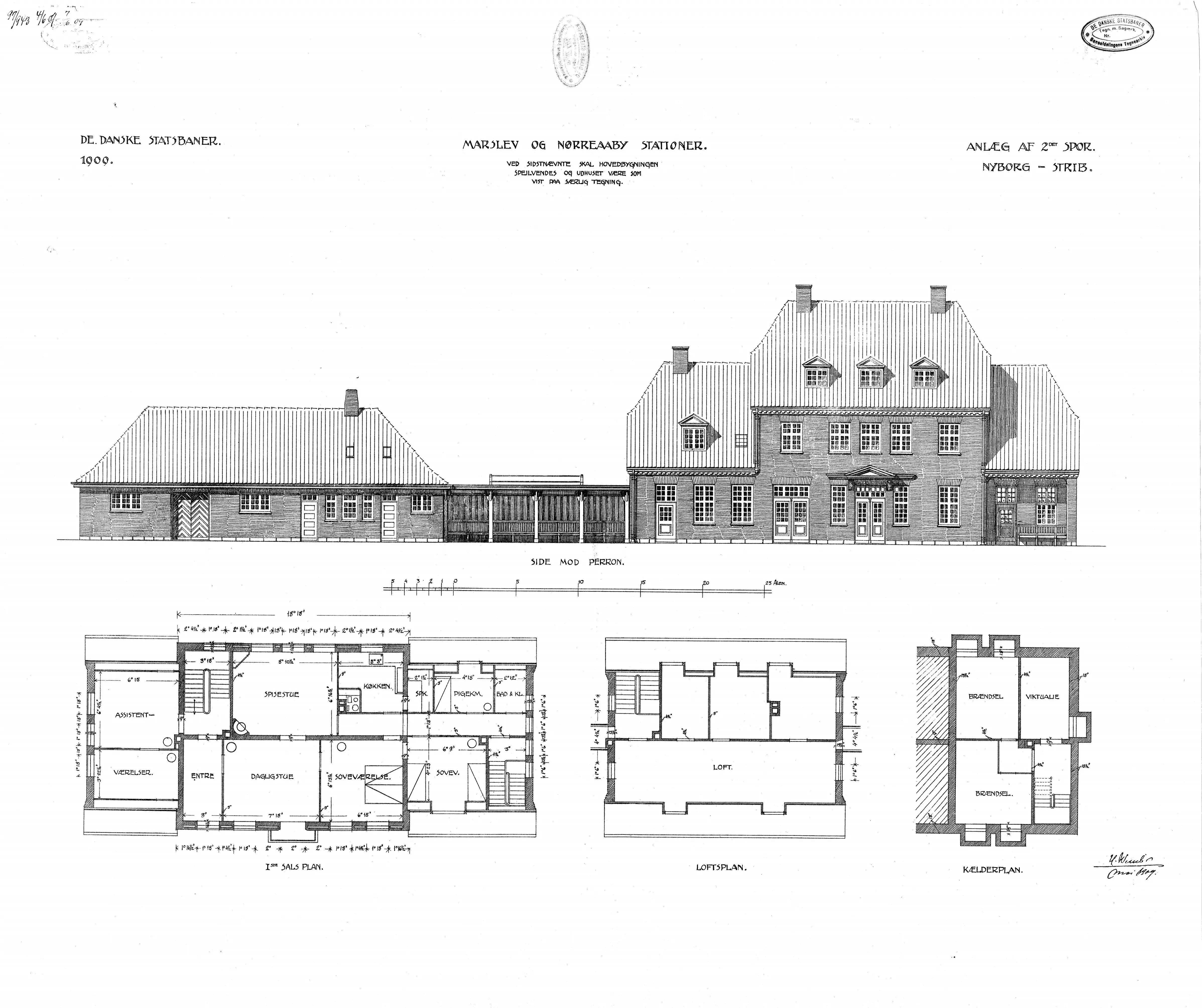 Tegning af Nørre Aaby Station.