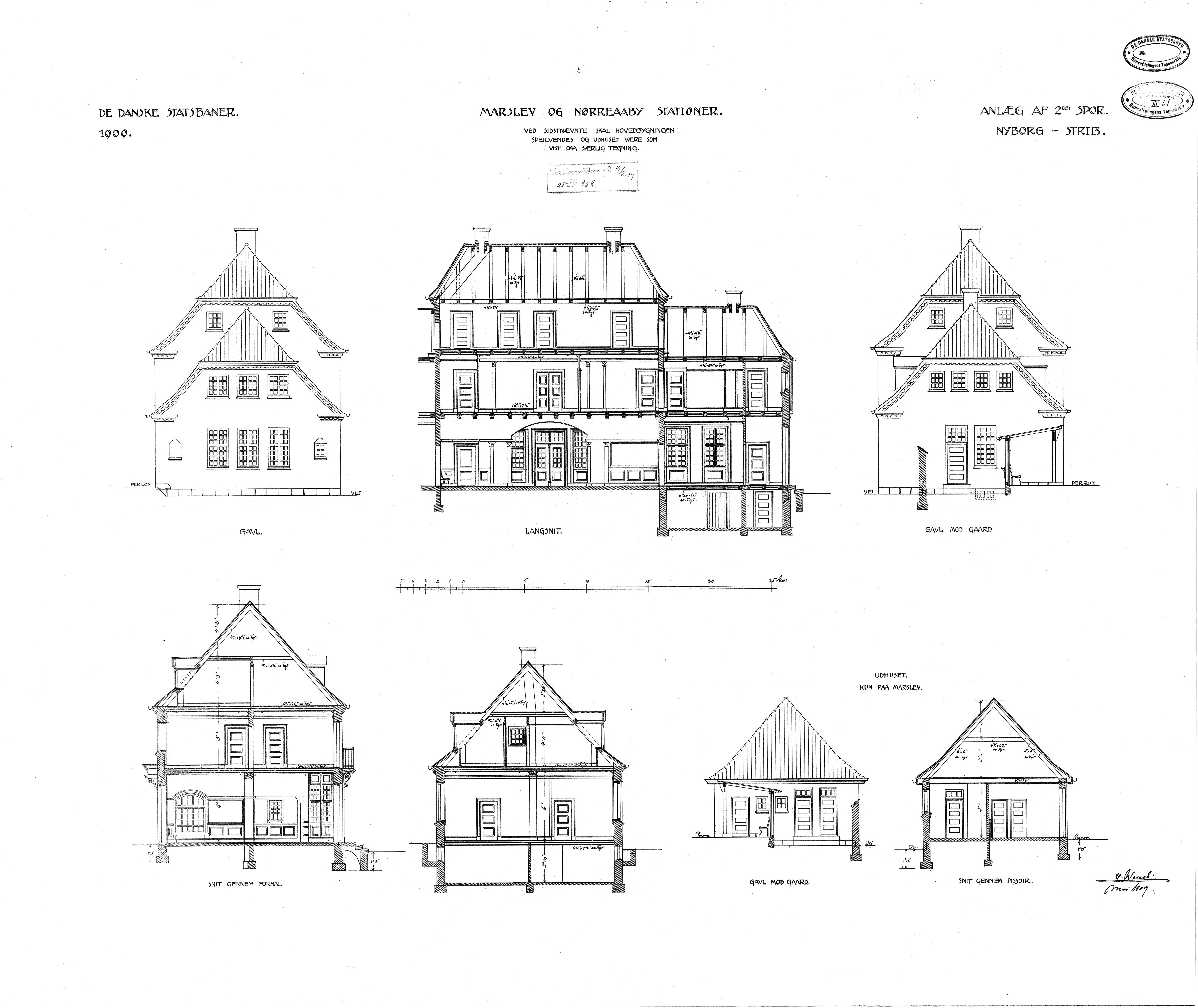 Tegning af Nørre Aaby Station.