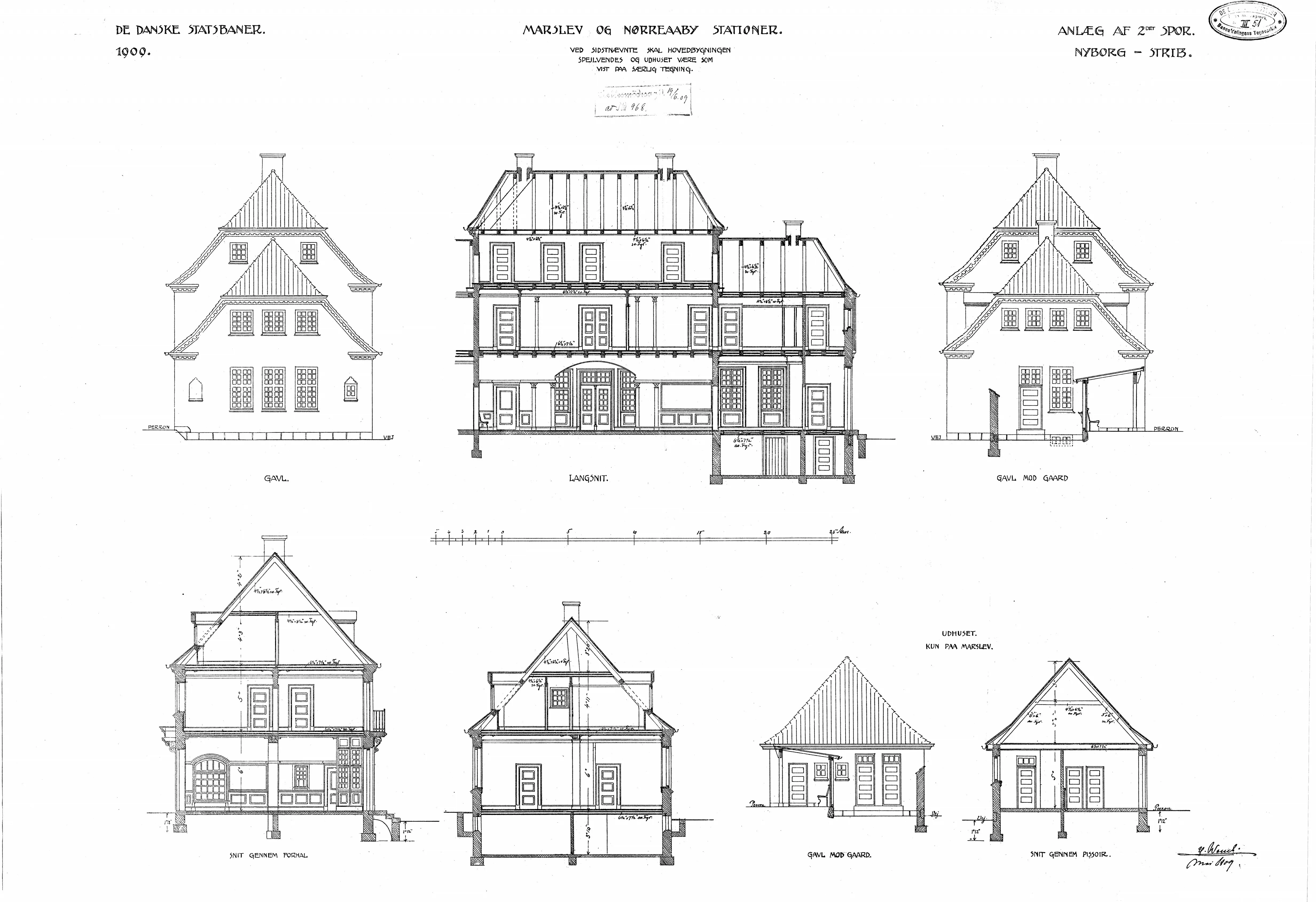 Tegning af Nørre Aaby Station.