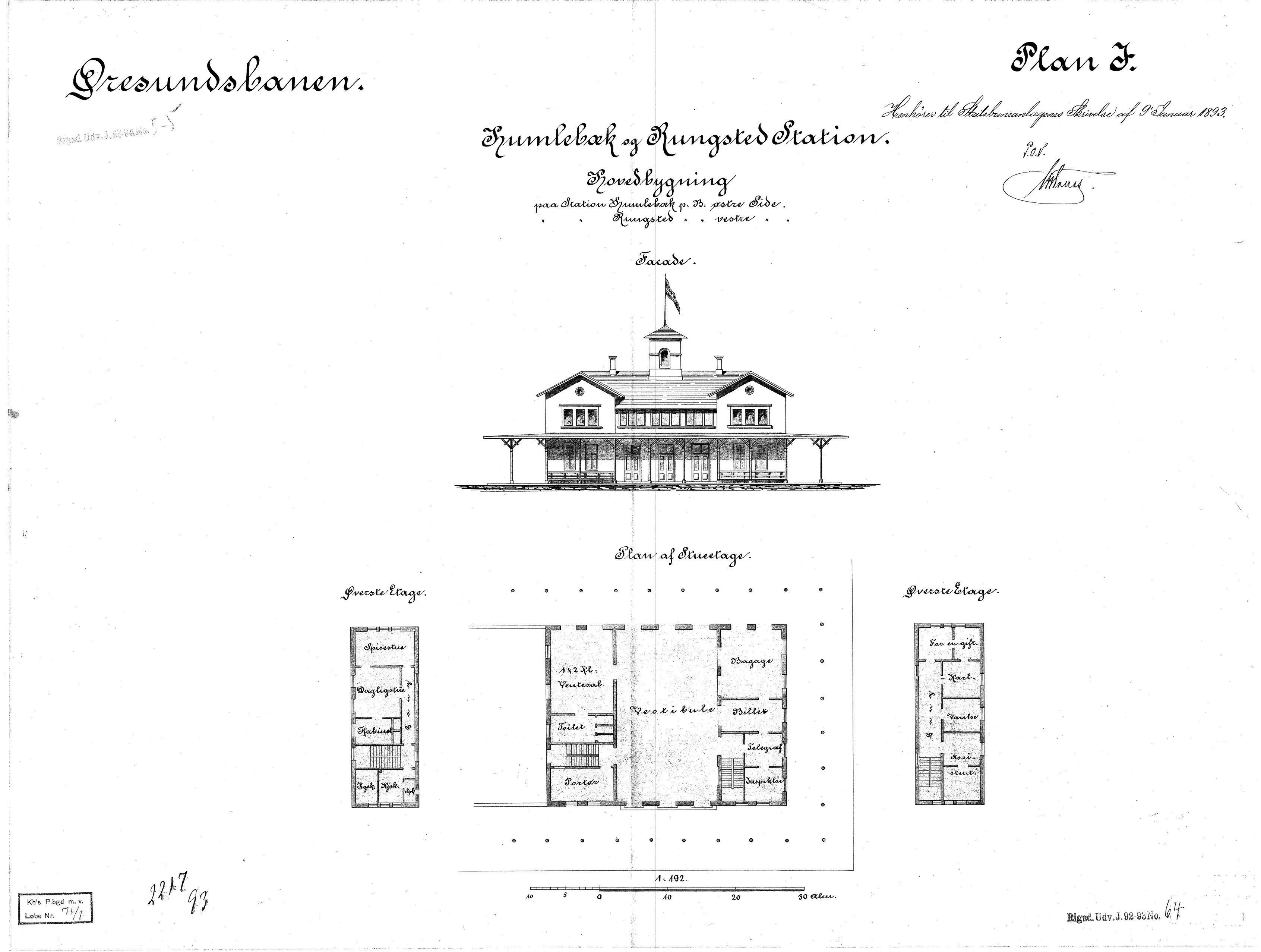 Tegning af forslag til Humlebæk Station.