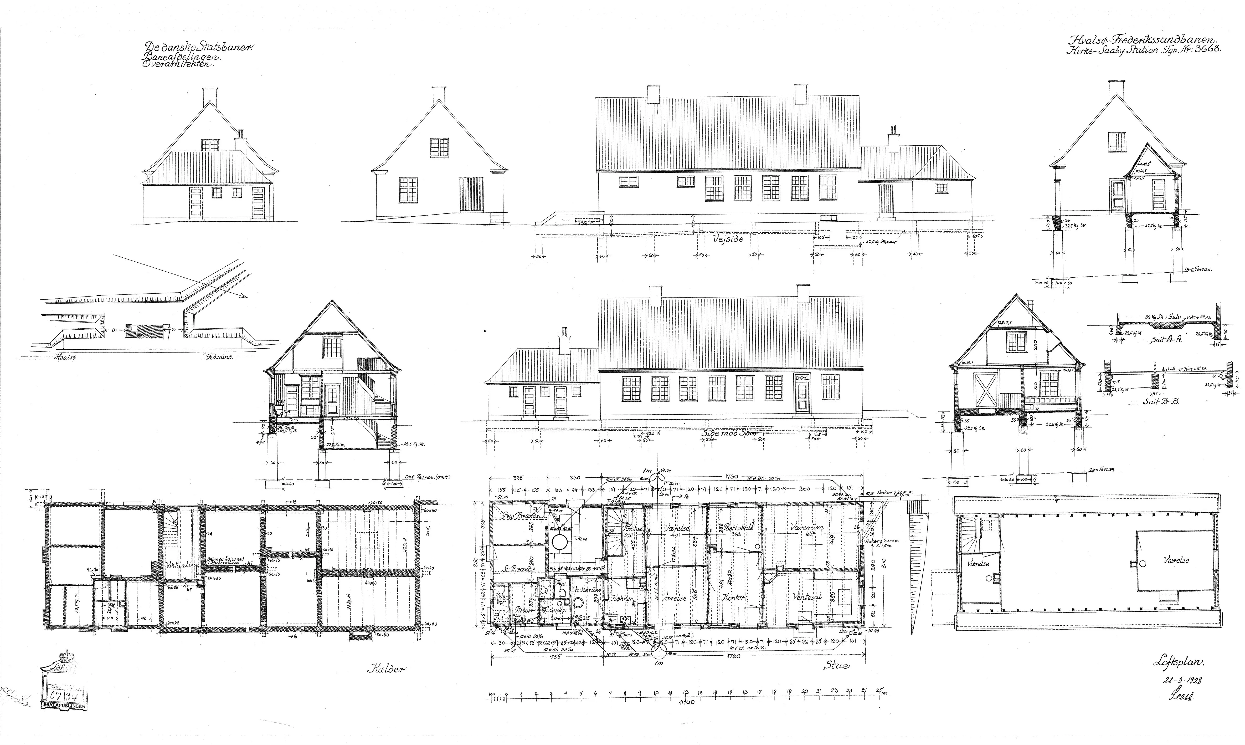 Tegning af Kirke Såby Station.