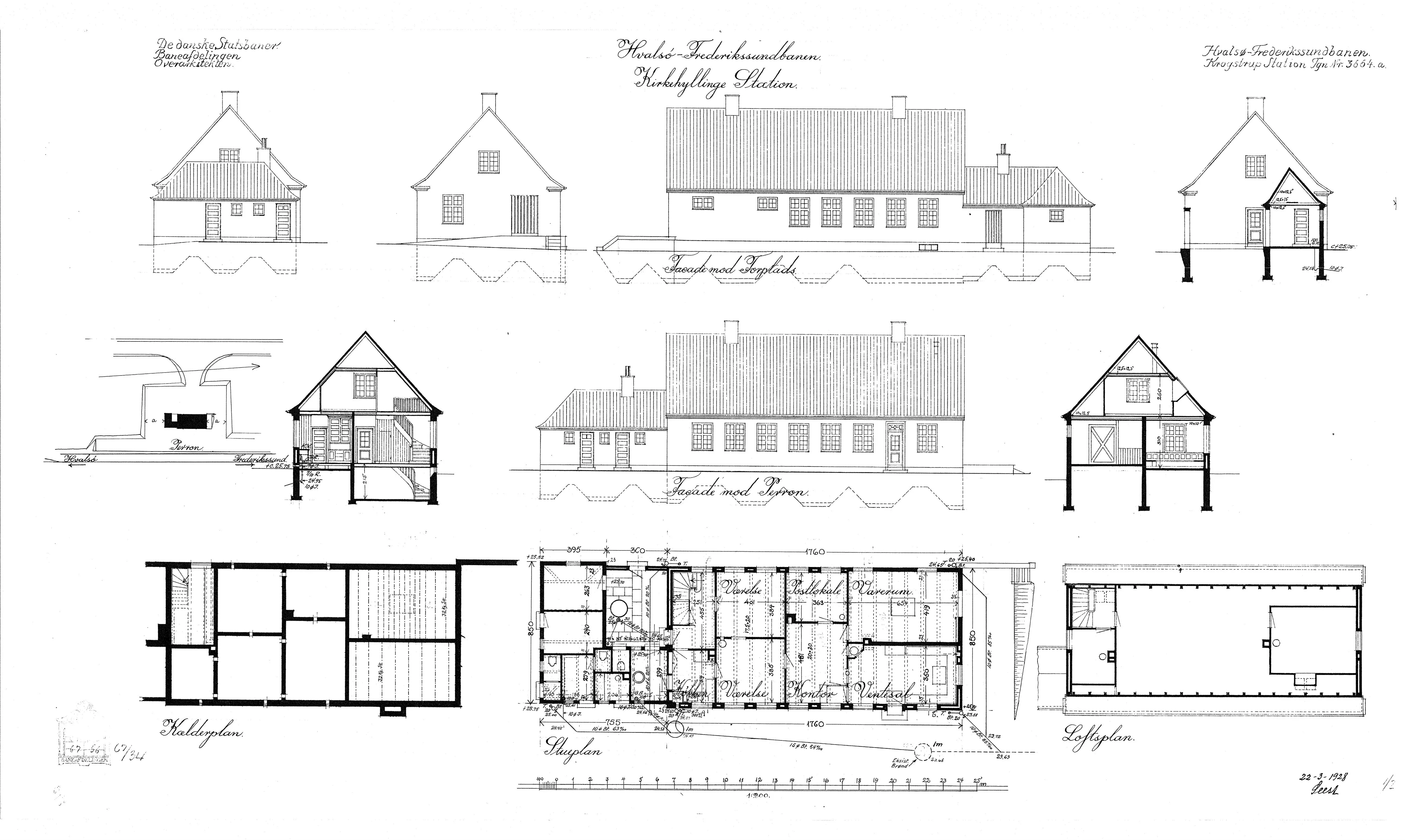 Tegning af Kirke Hyllinge Station.