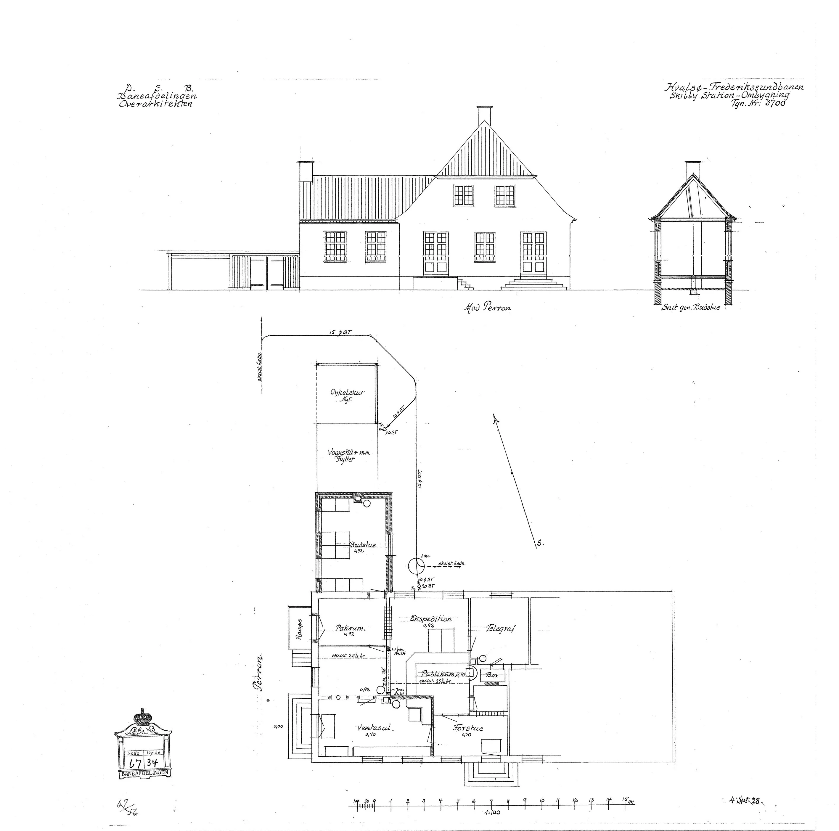 Tegning af Skibby Station (ombygning).