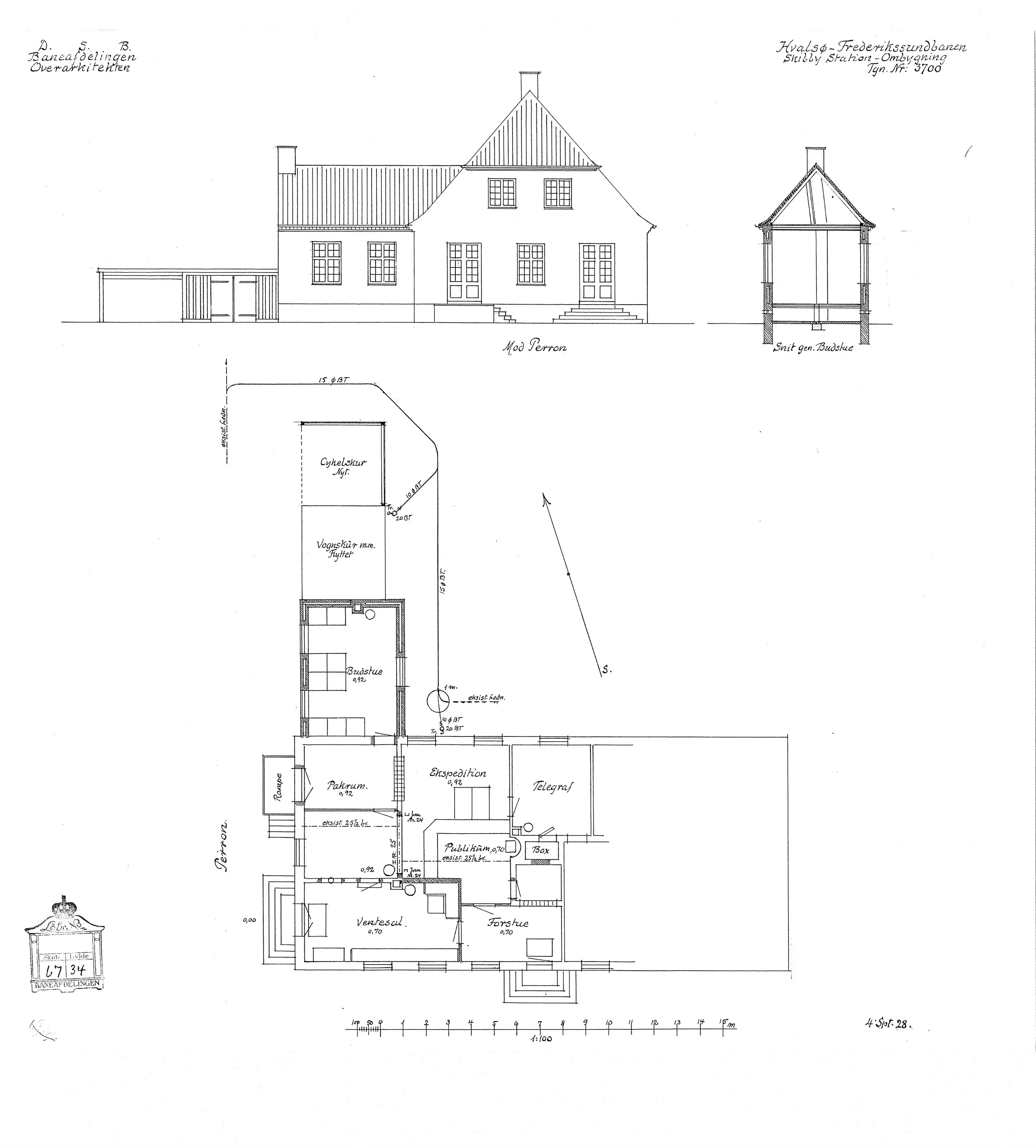 Tegning af Skibby Station (ombygning).