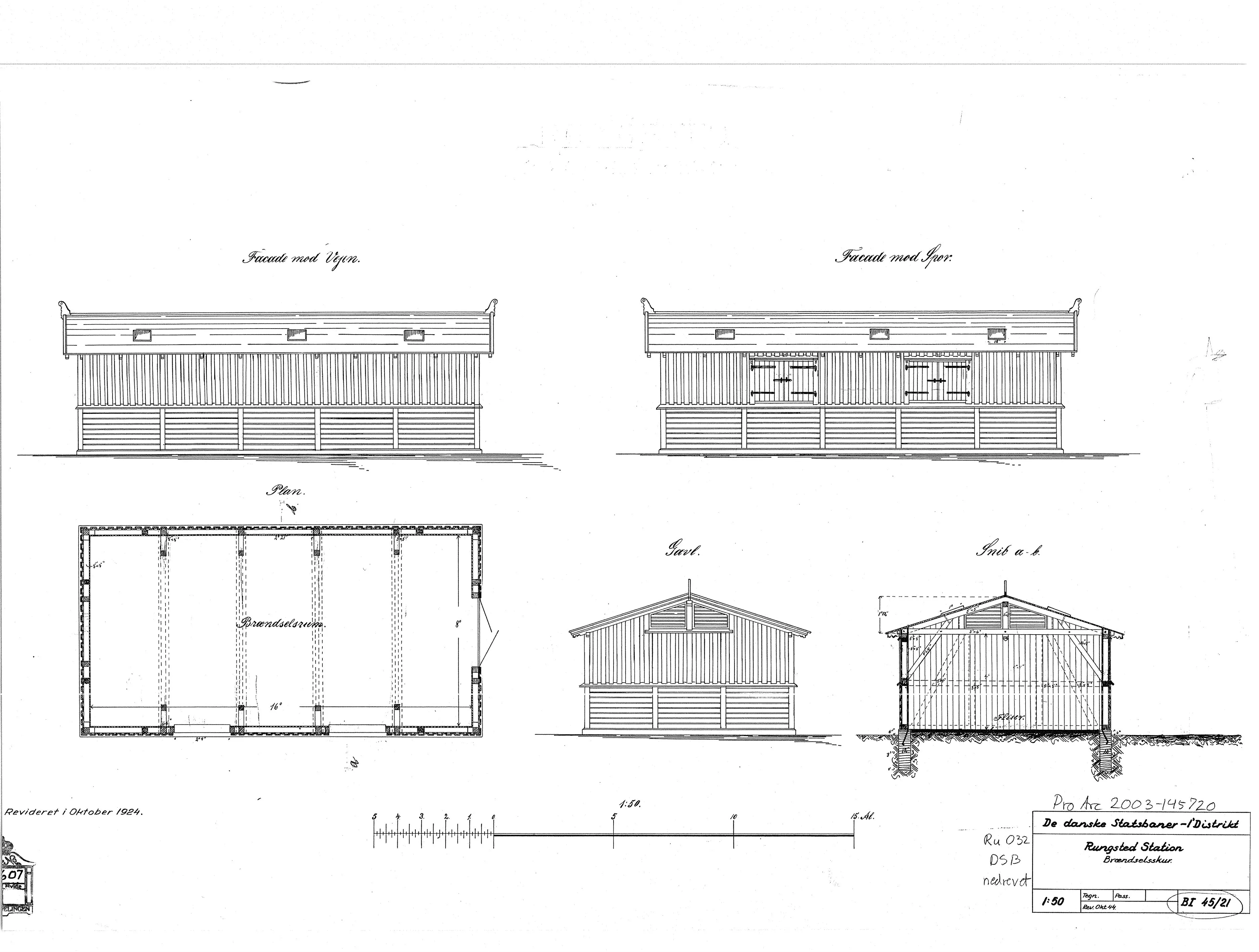 Tegning af Brændselsskur ved Rungsted Kyst Station.