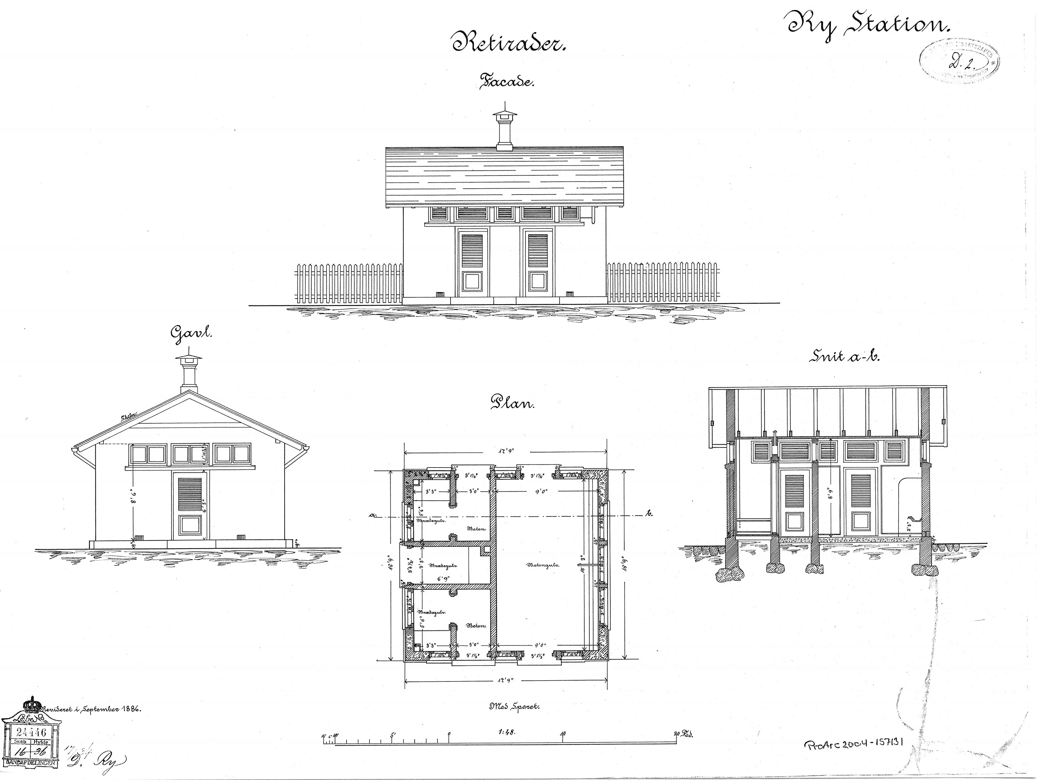 Tegning af Ry Stations retirade.