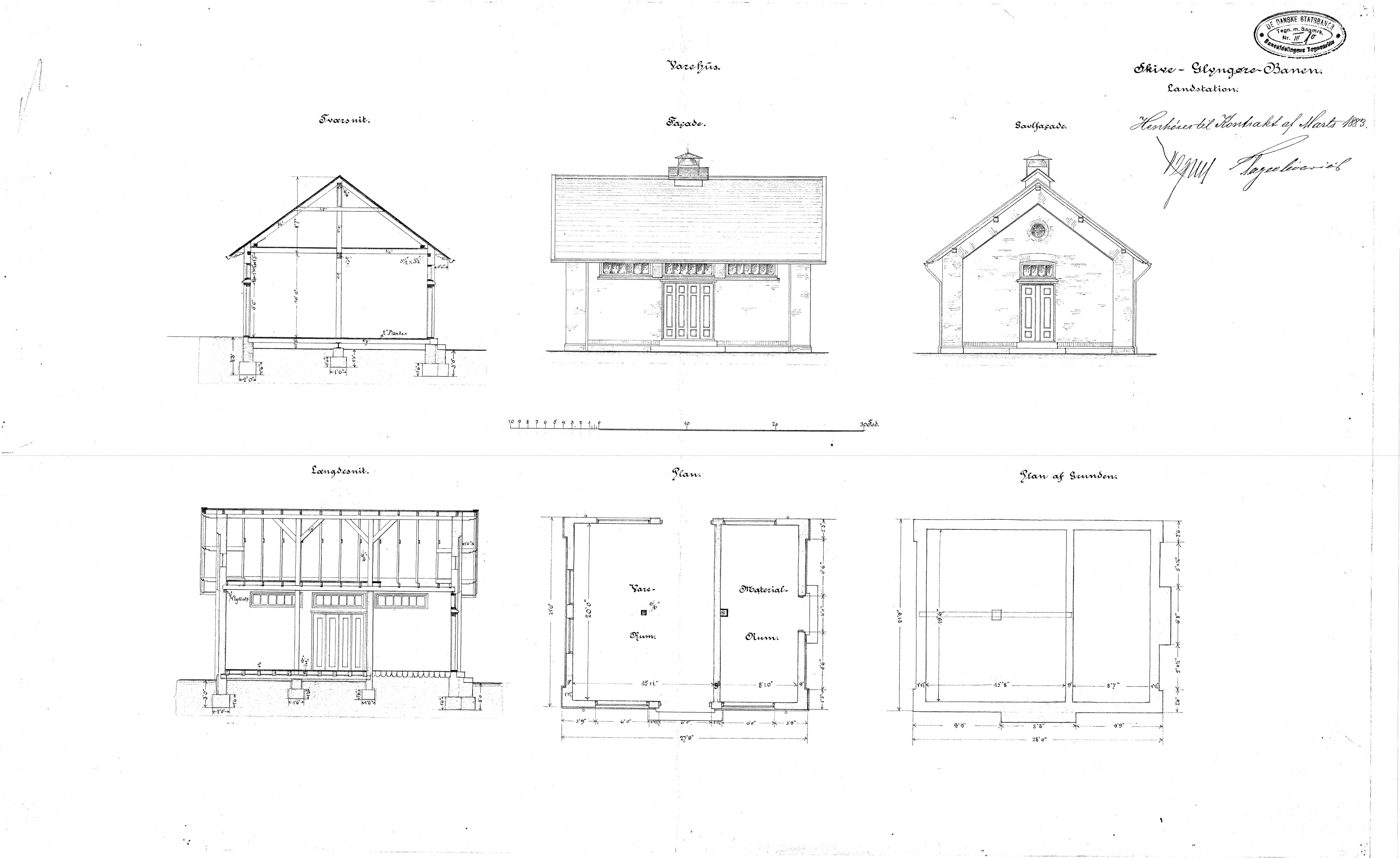 Tegning af Lyby Stations varehus. Tegning af Lyby Stations varehus.