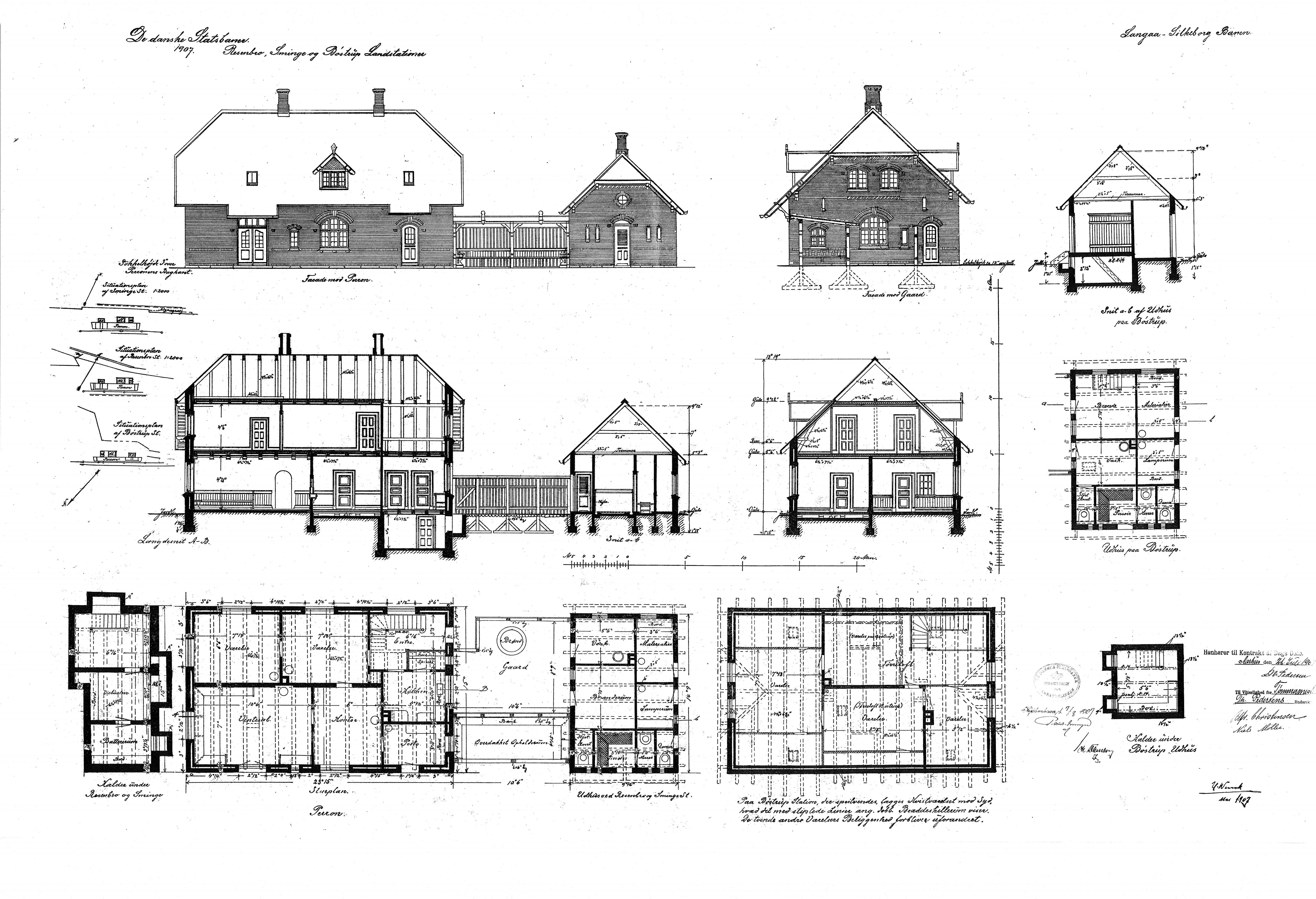 Tegning af Sminge Station. Tegning af Sminge Station.