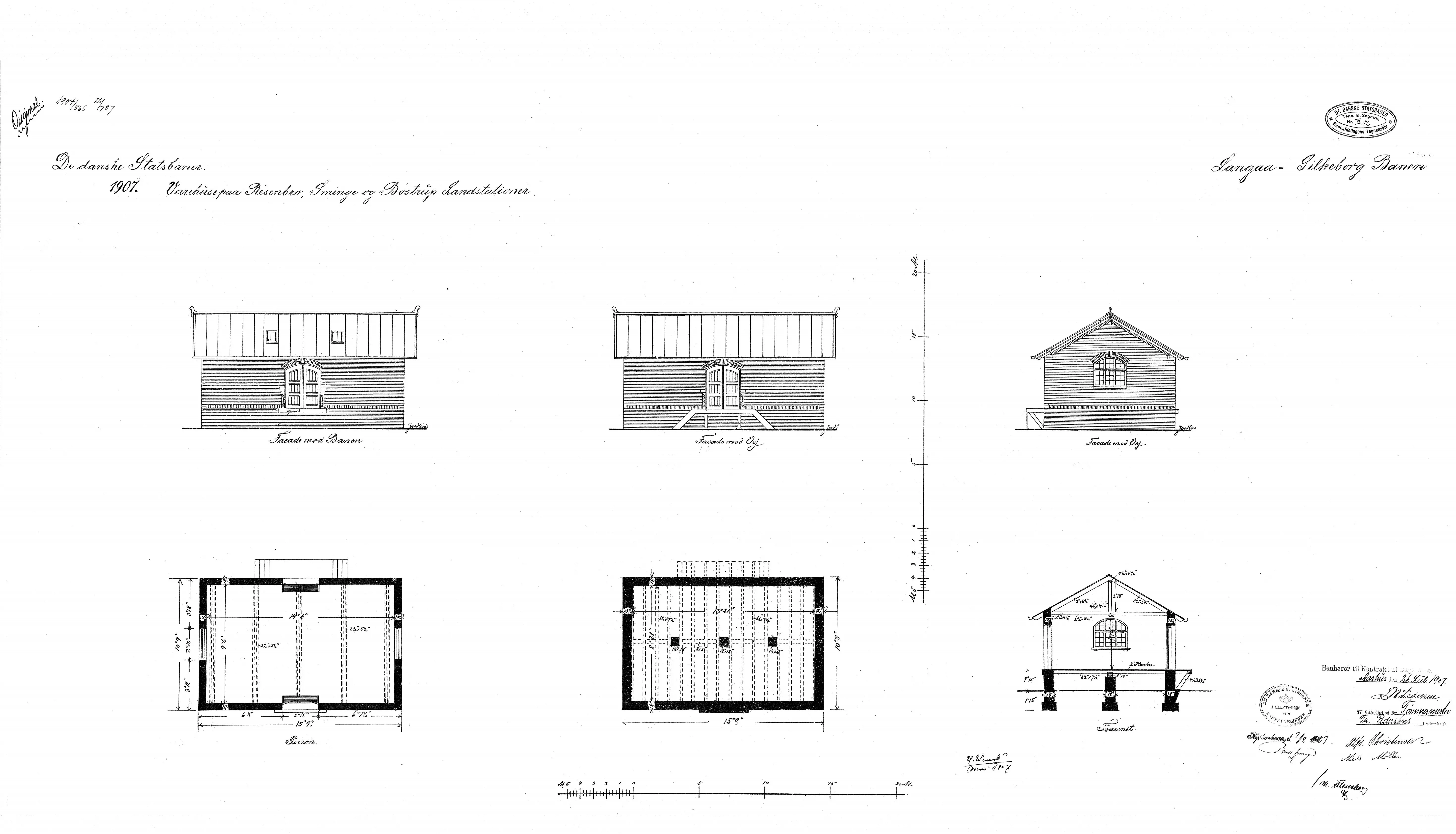 Tegning af Bøstrup Stations varehus.