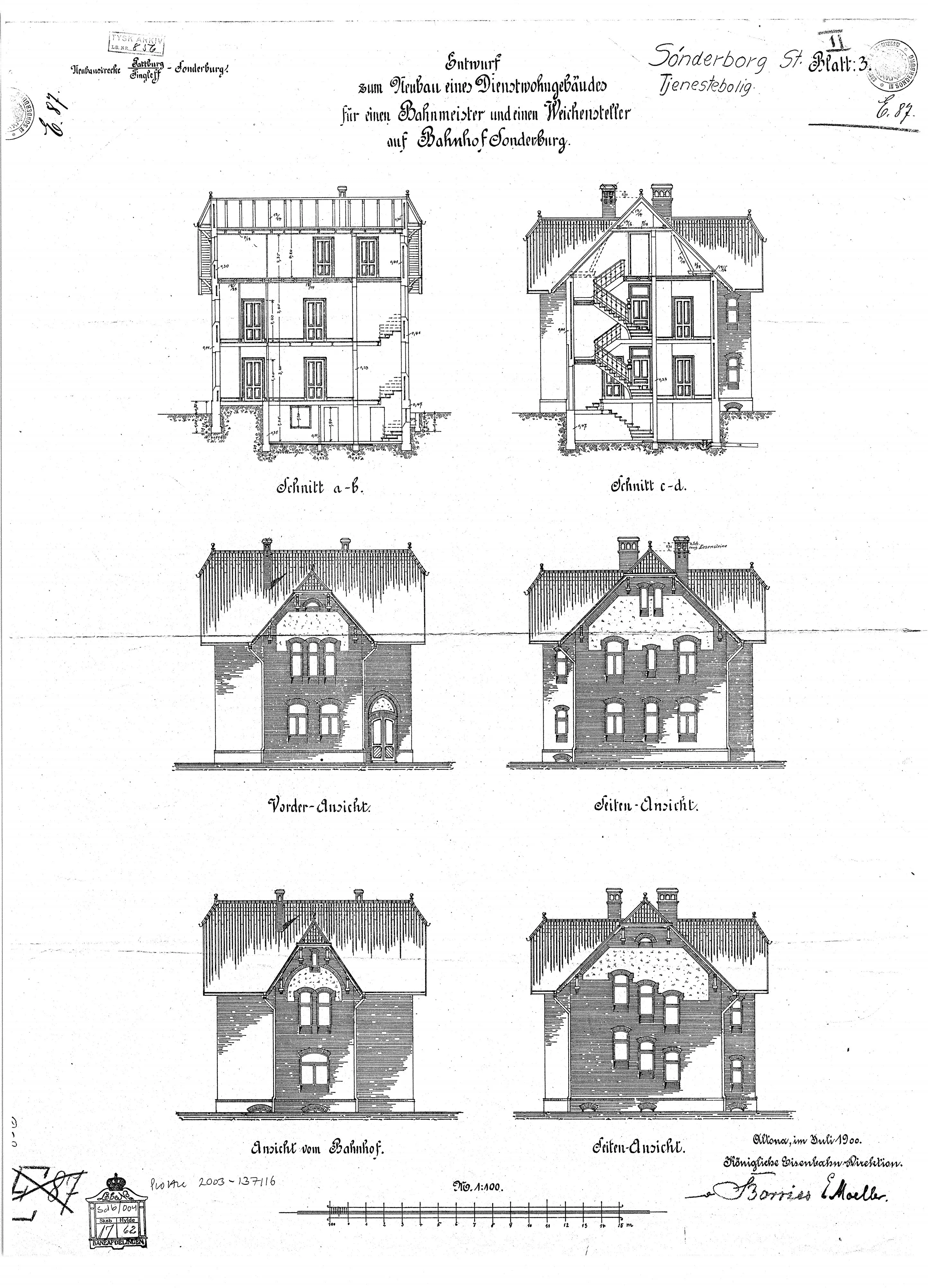 Tegning af Sønderborg Hovedbanegård.