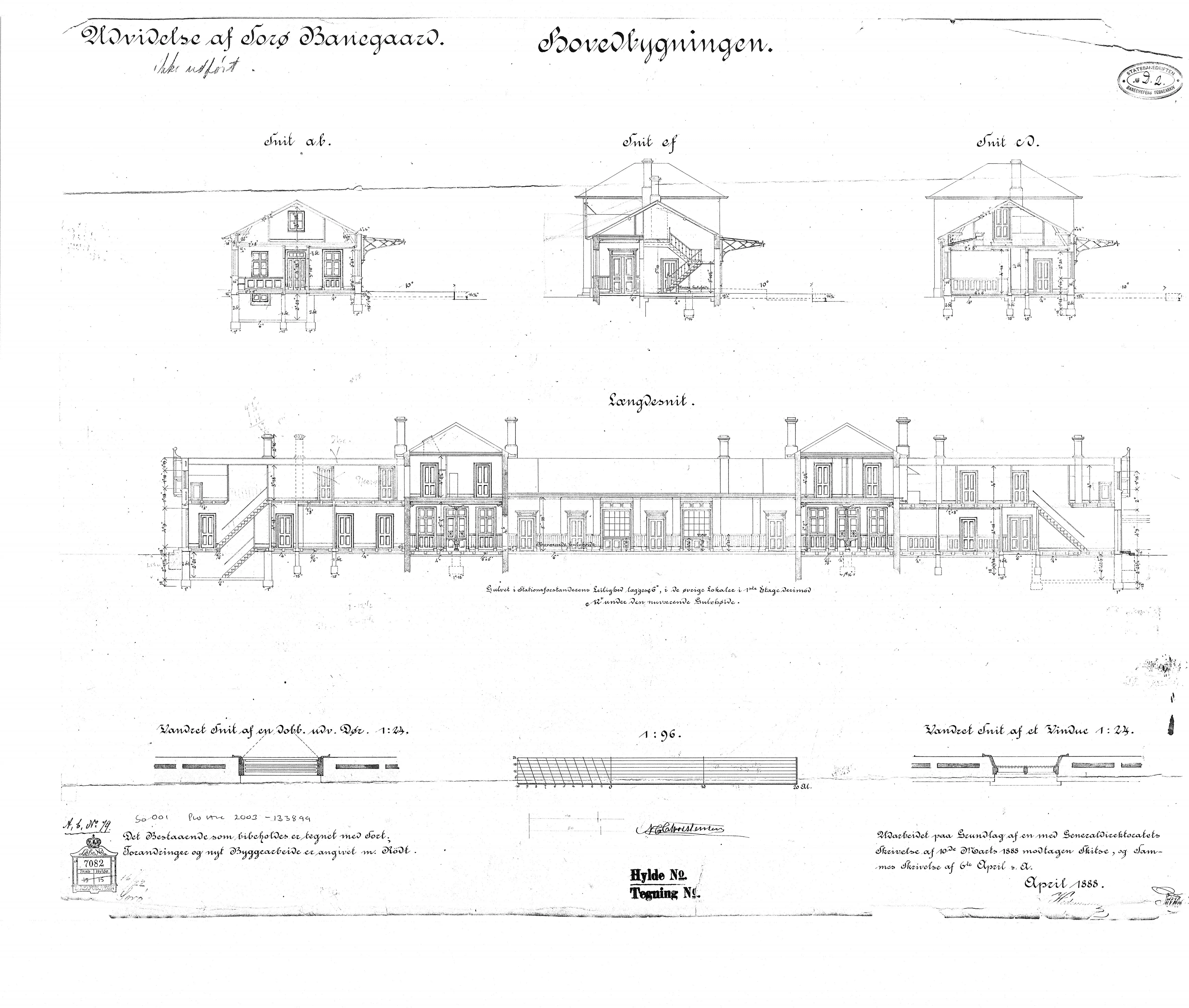 Tegning af Sorø Station - Udvidelse af stationsbygning. Tegning af Sorø Station - Udvidelse af stationsbygning.
