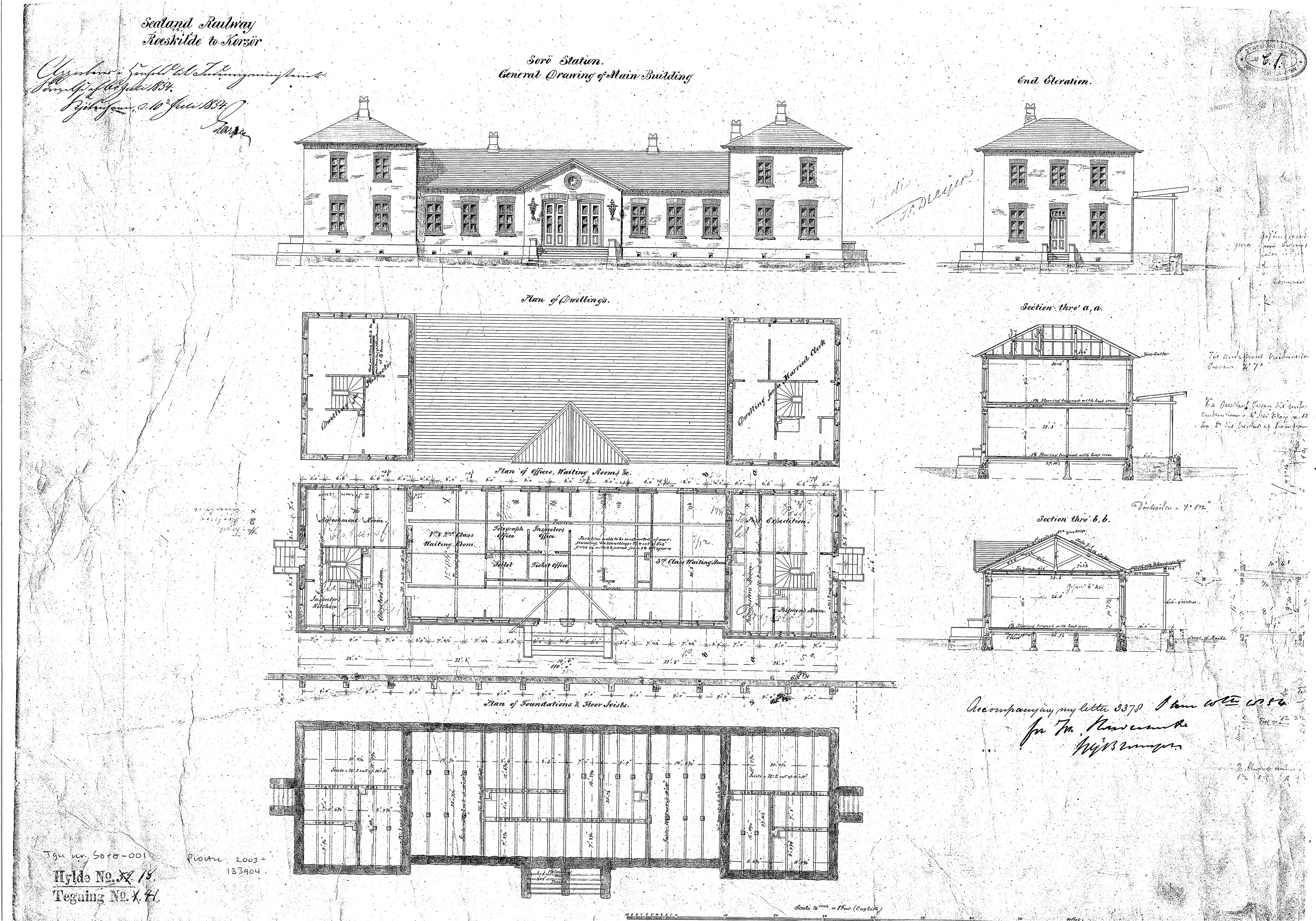 Tegning af Sorø Station.