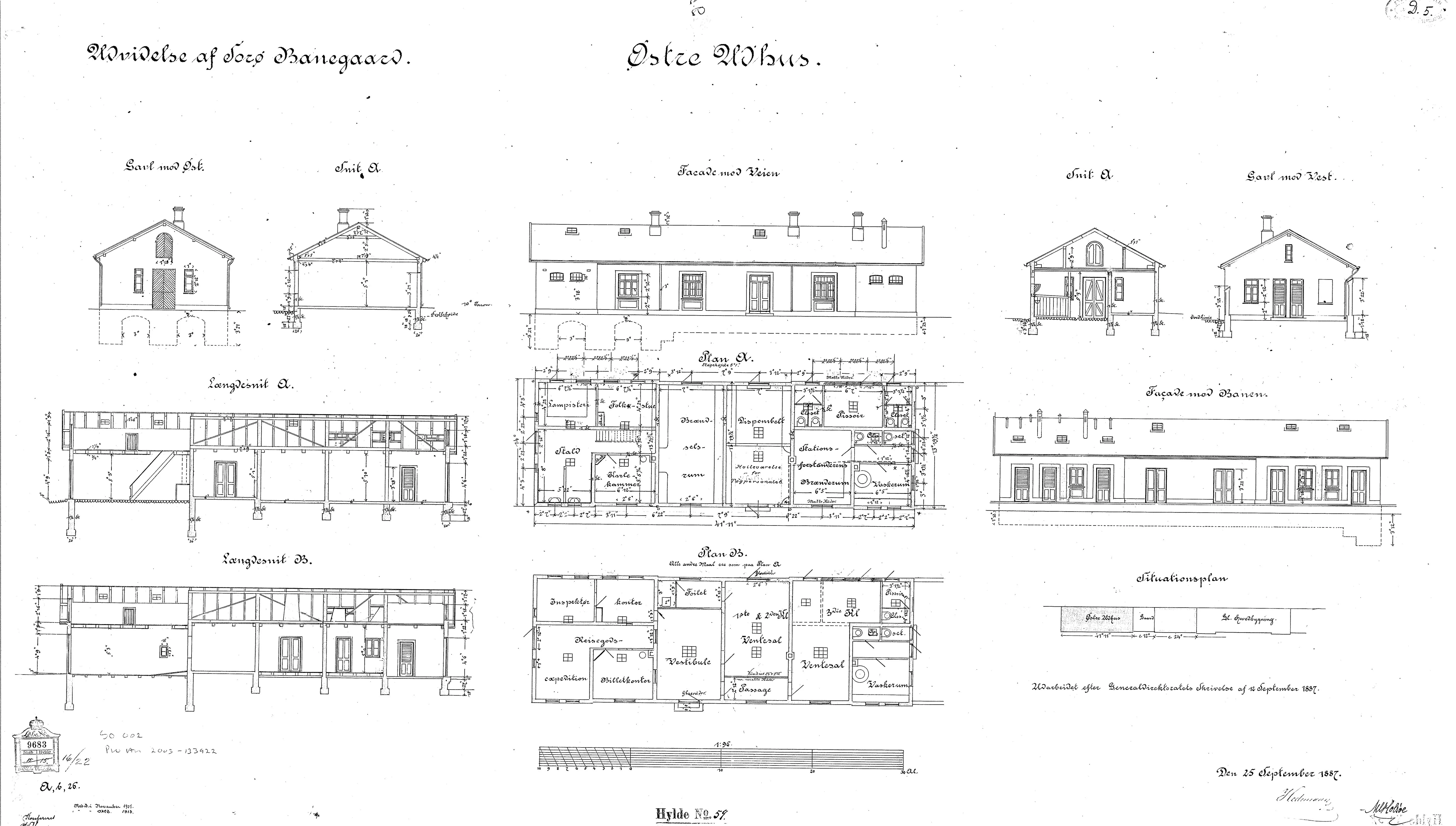 Tegning af Østre udhus ved Sorø Station.